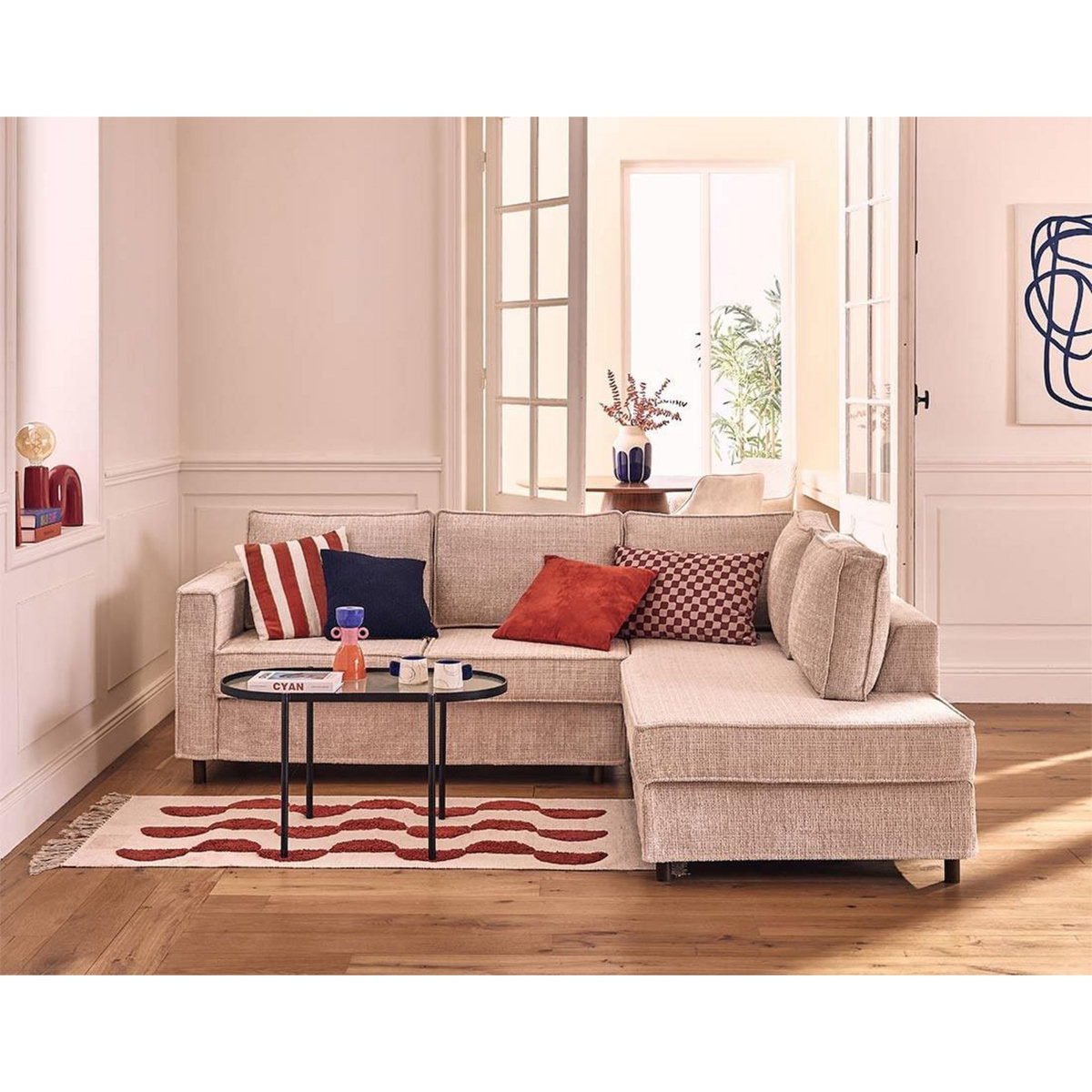 LISA DESIGN Jake - canapé déhoussable d'angle droit 5 places en velours texturé