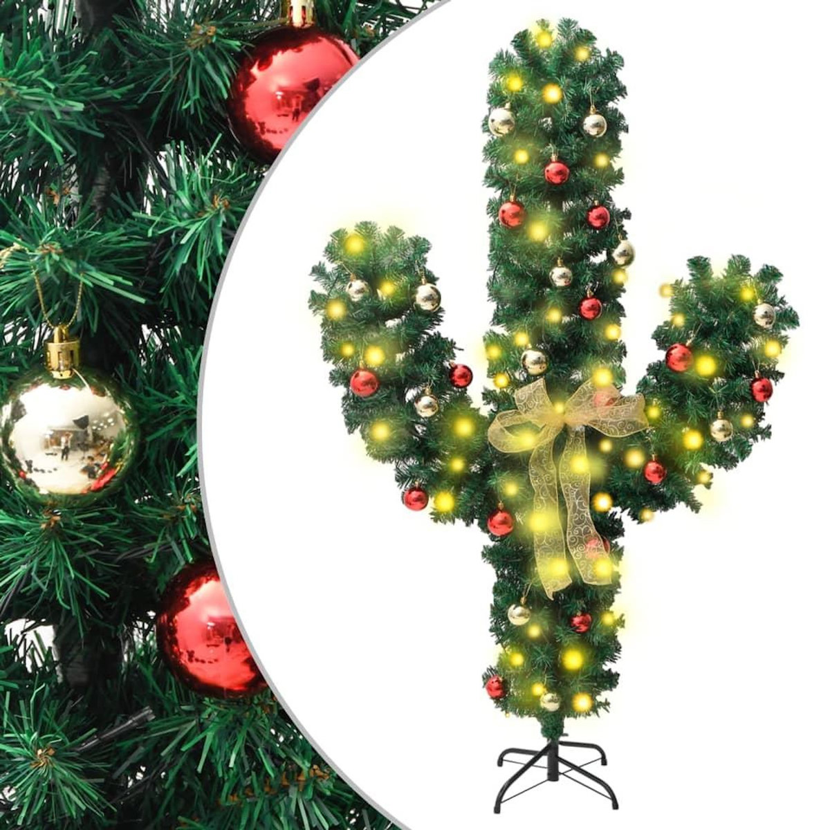 VIDAXL Cactus de Noël avec support et LED Vert 180 cm PVC