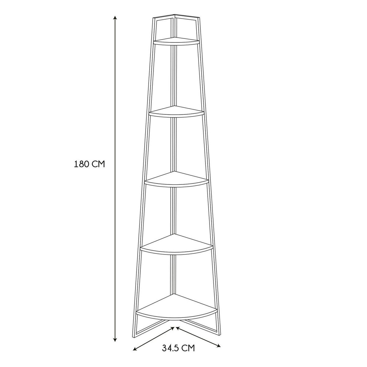 TOILINUX Etagère d'angle 5 niveaux en MDF et métal - Noir et beige
