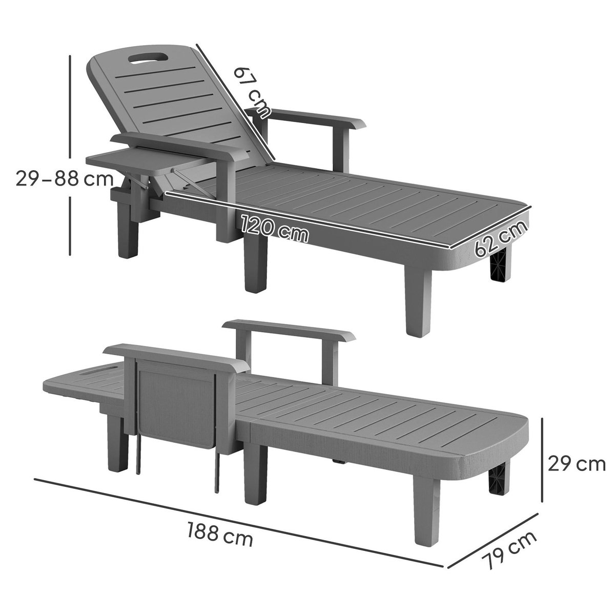 OUTSUNNY Lot de 2 bains de soleil dossier inclinable PP gris foncé