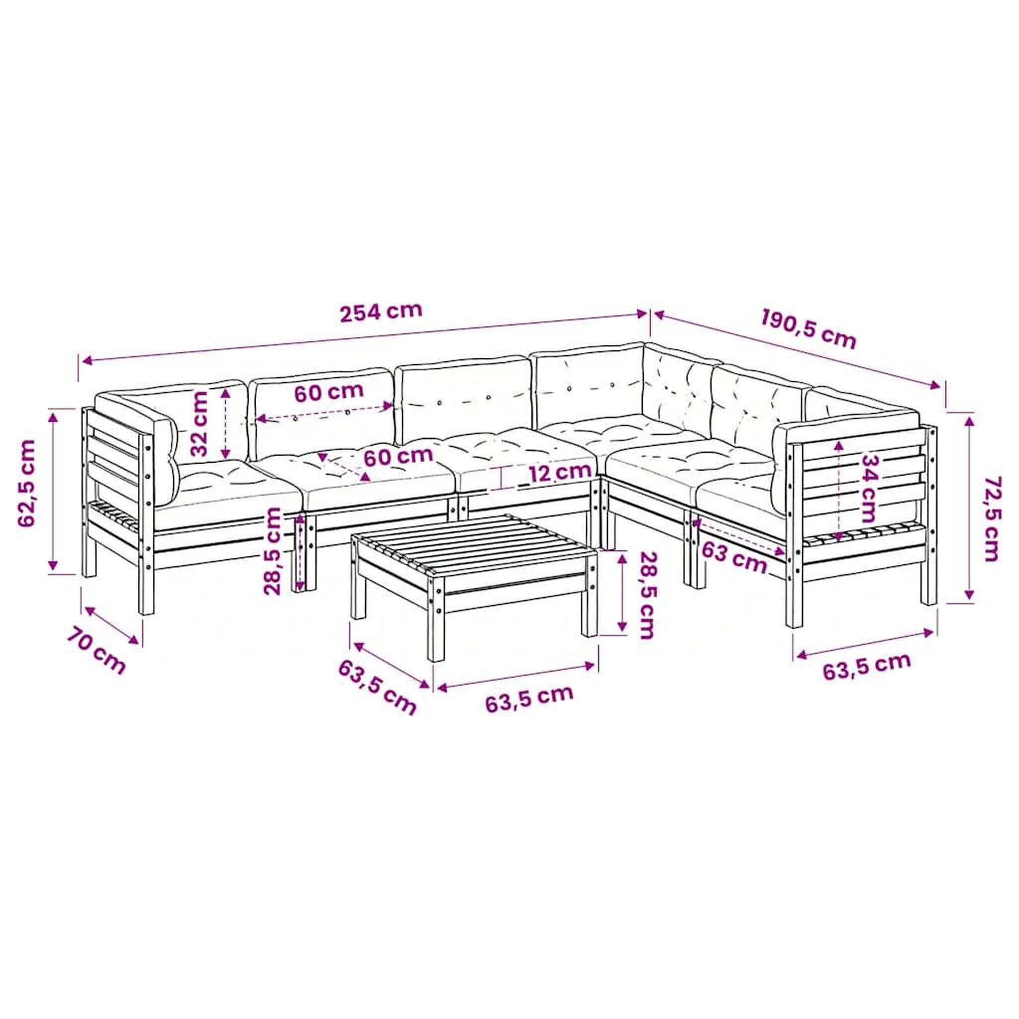 Voir la diapositive 6 : VIDAXL Salon de jardin 7 pcs avec coussins bois de pin impregne