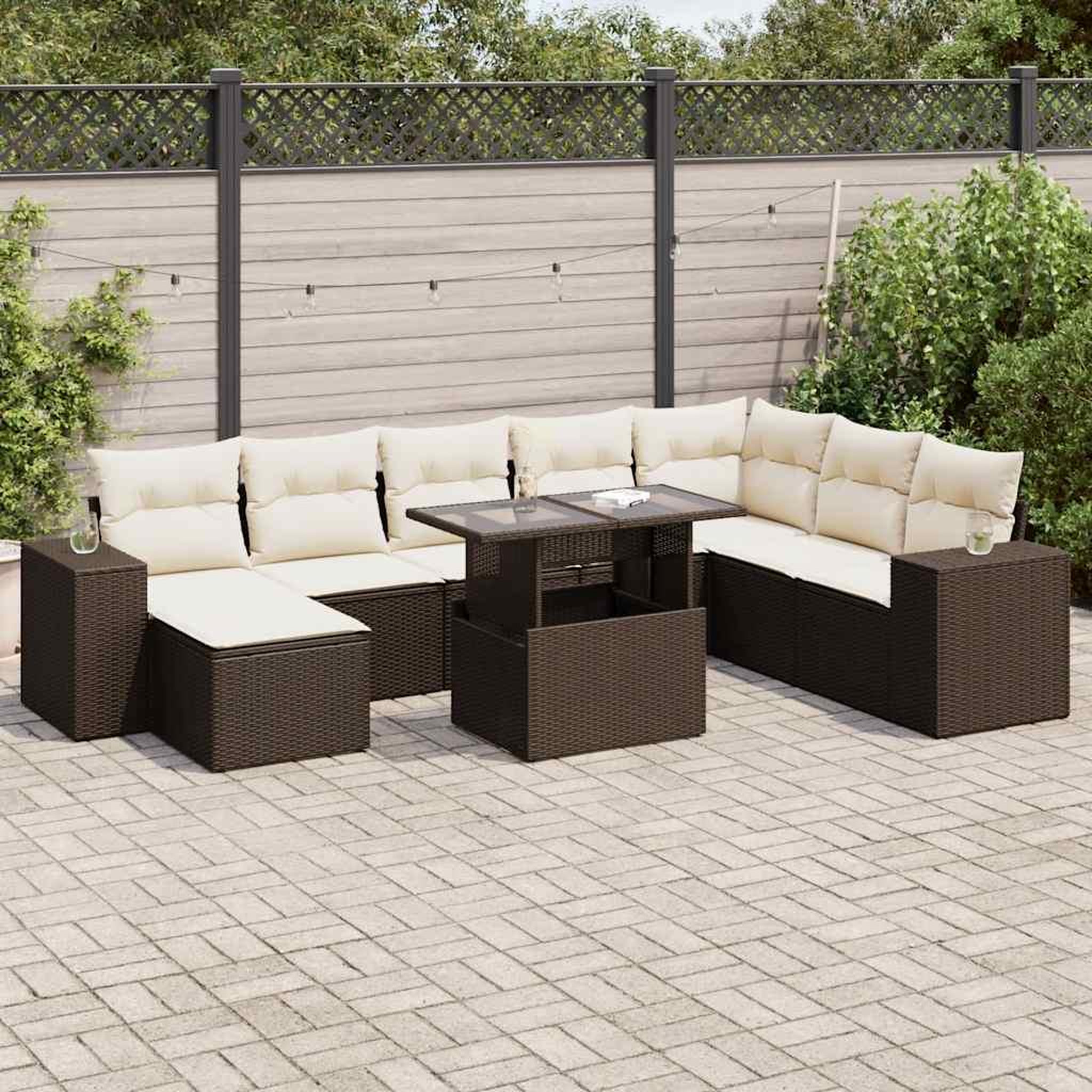 VIDAXL Salon de jardin avec coussins 9 pcs marron resine tressee
