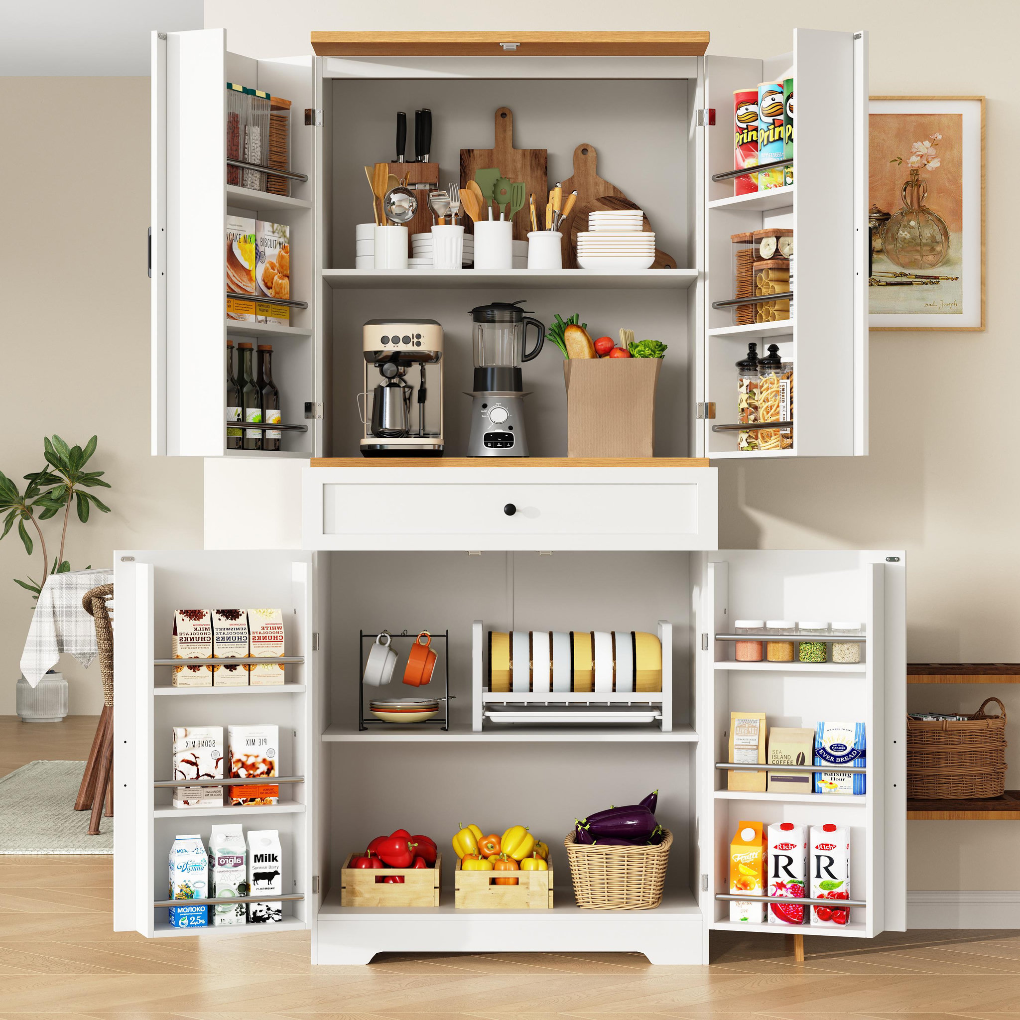 Voir la diapositive 2 : MERAX Buffet de cuisine 4 portes 1 tiroir - 80 cm blanc mdf
