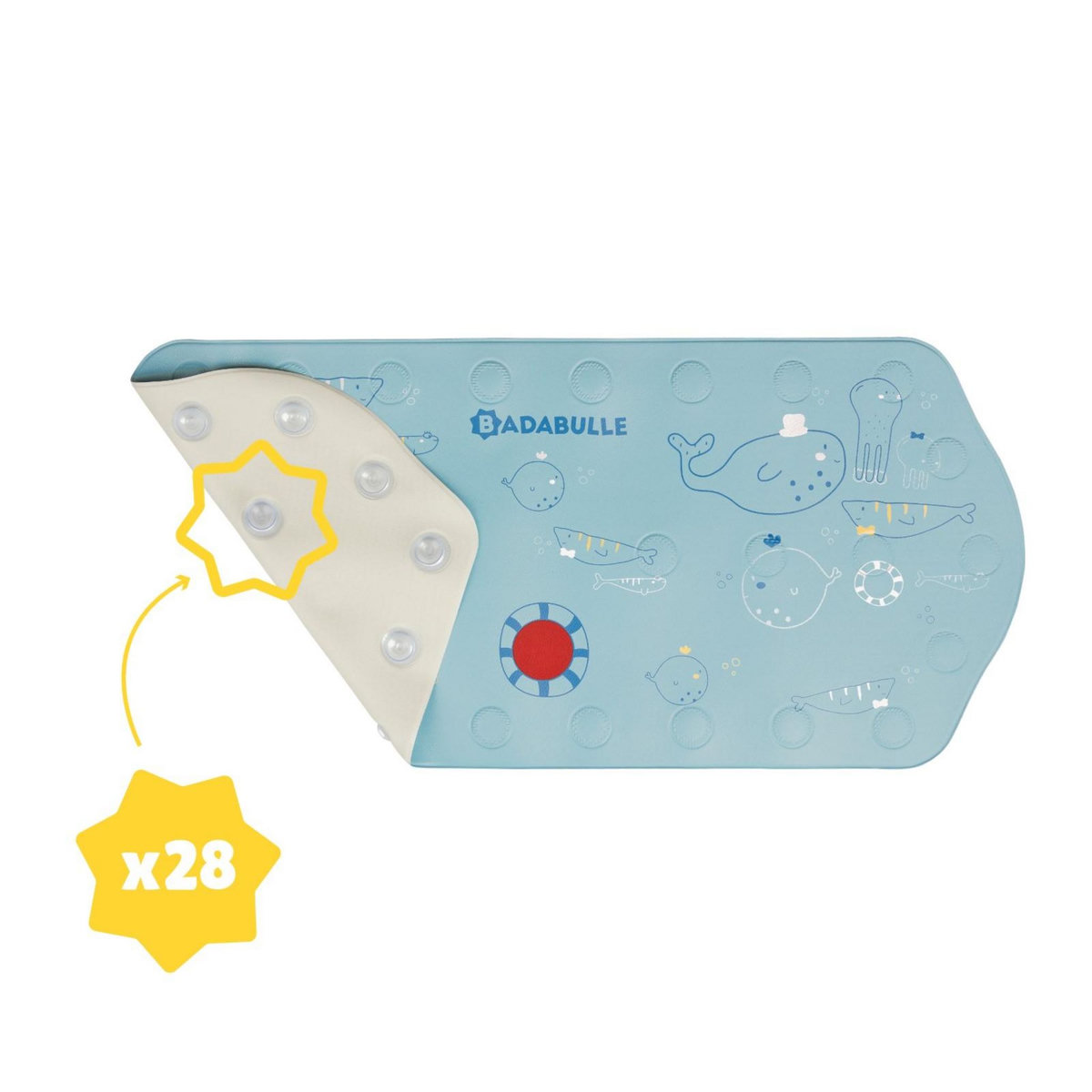 BADABULLE Tapis de bain XXL Badabulle - Ventouses Antidérapantes - Témoin de température - 91cm