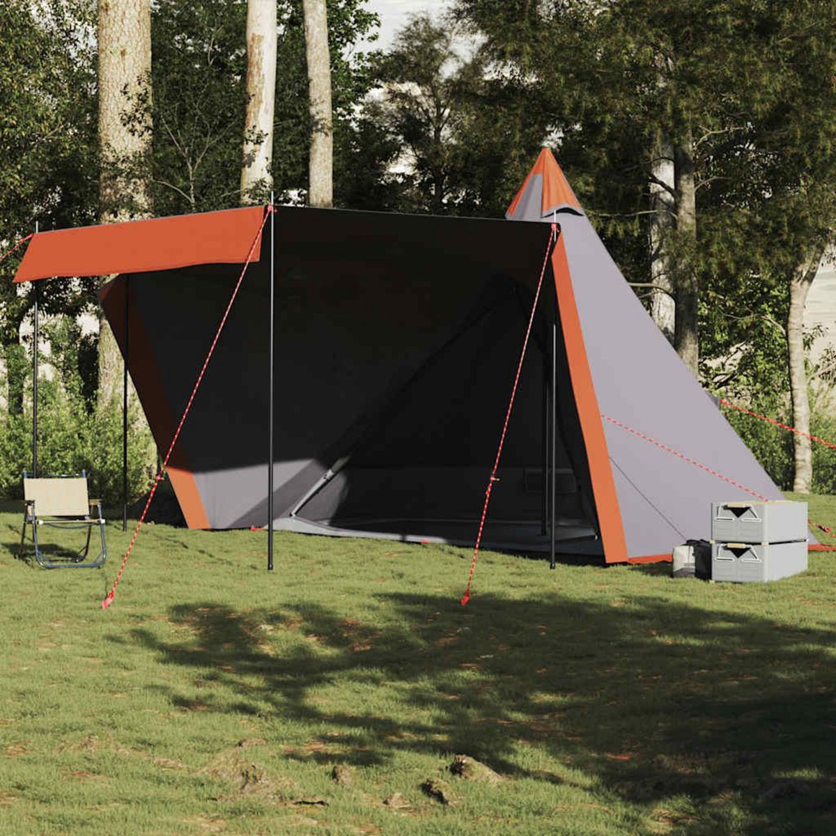 VIDAXL Tente familiale tipi 6 personnes gris et orange impermeable