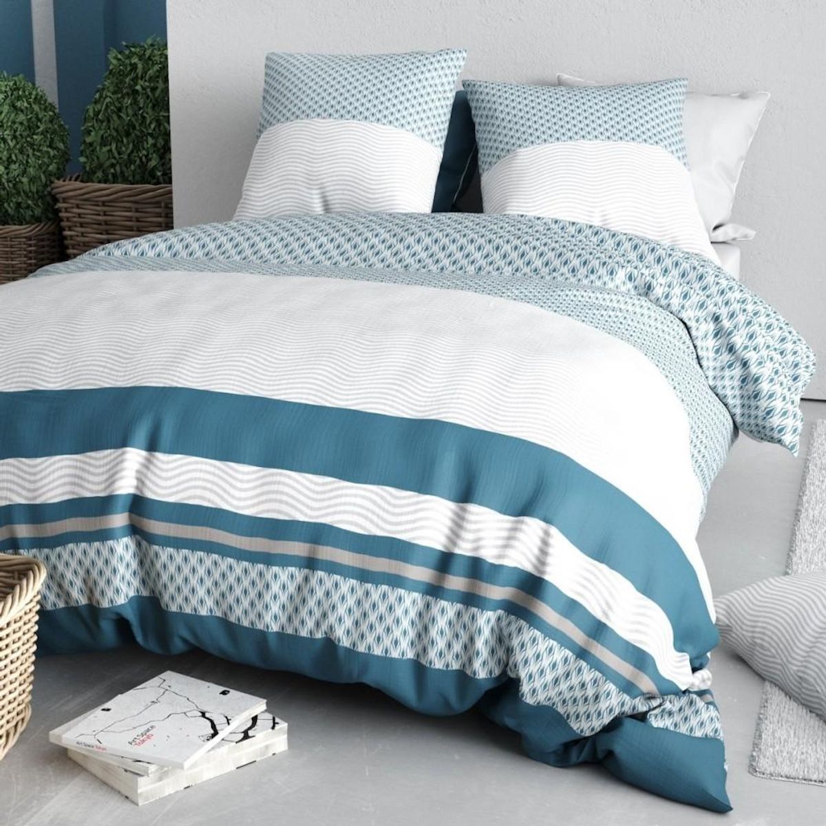 ATELIER DU COTON Housse de couette 260x240 + 2 taies en coton 57 fils