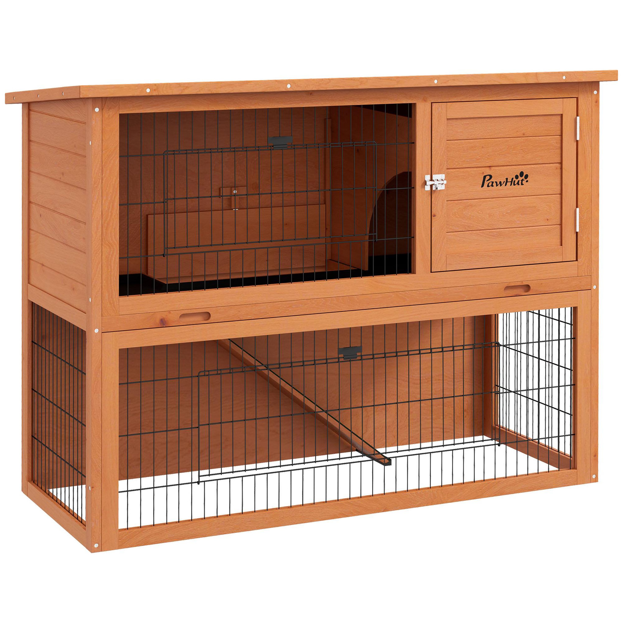Voir la diapositive 1 : PAWHUT Clapier à lapin cage à lapin 2 étages 3 portes verrouillables bois pré-huilé