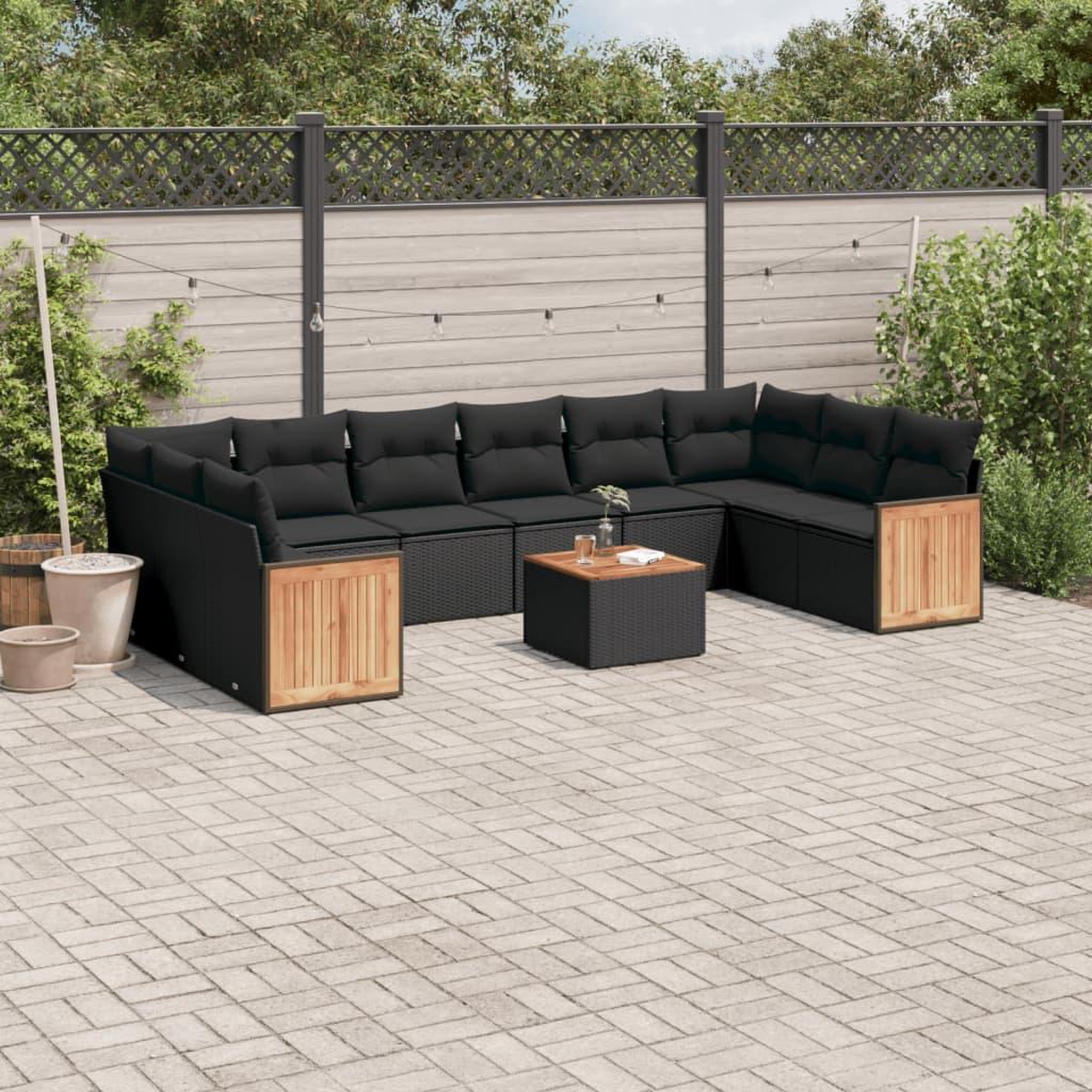 VIDAXL Salon de jardin 11 pcs avec coussins noir resine tressee