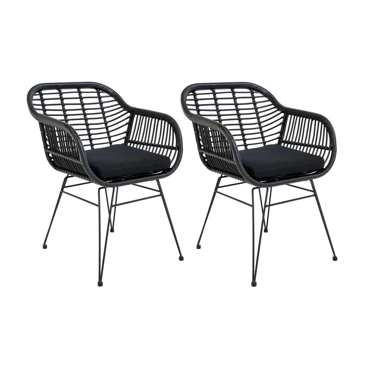 BEST MOBILIER Candelaria - lot de 2 chaises - en poly rotin noir