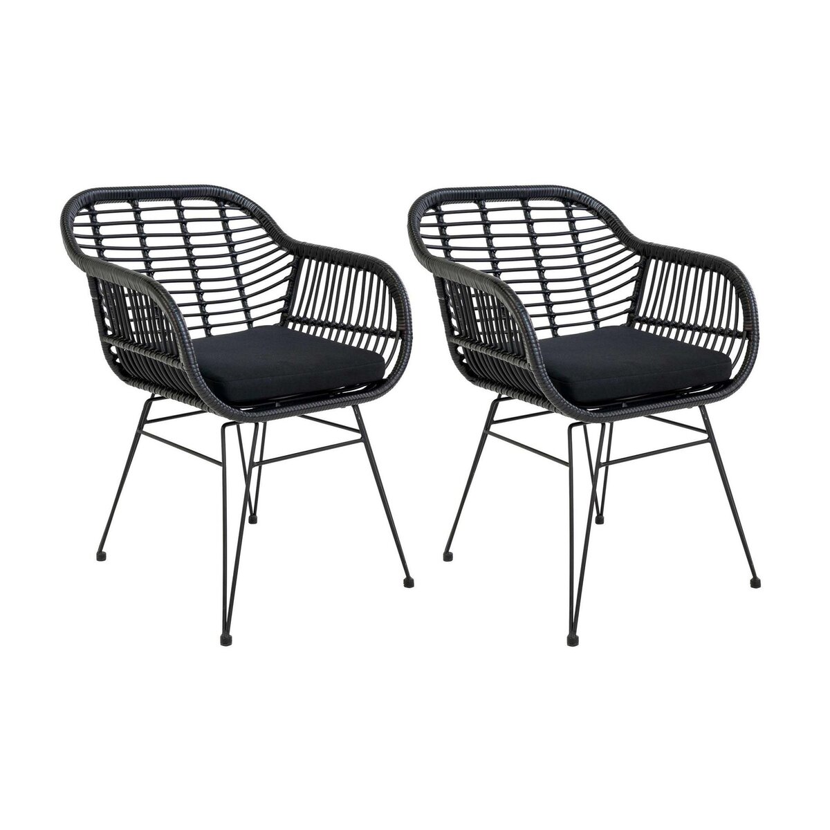 BEST MOBILIER Candelaria - lot de 2 chaises - en poly rotin noir