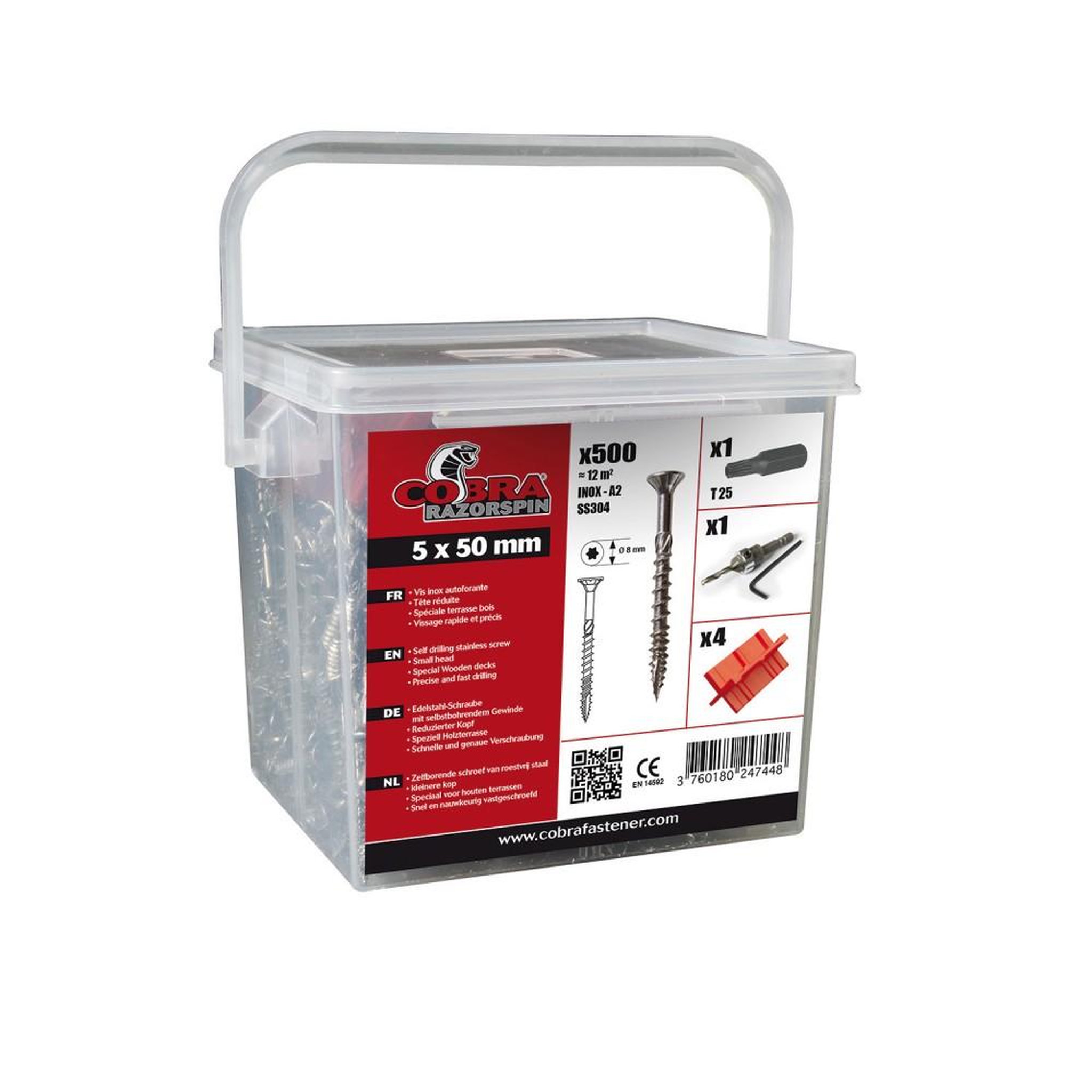 CENTRALE BRICO Seau de 500 vis, 1 foret, 1 embout et 4 espaceurs, L.0.14 x l.0.12 m
