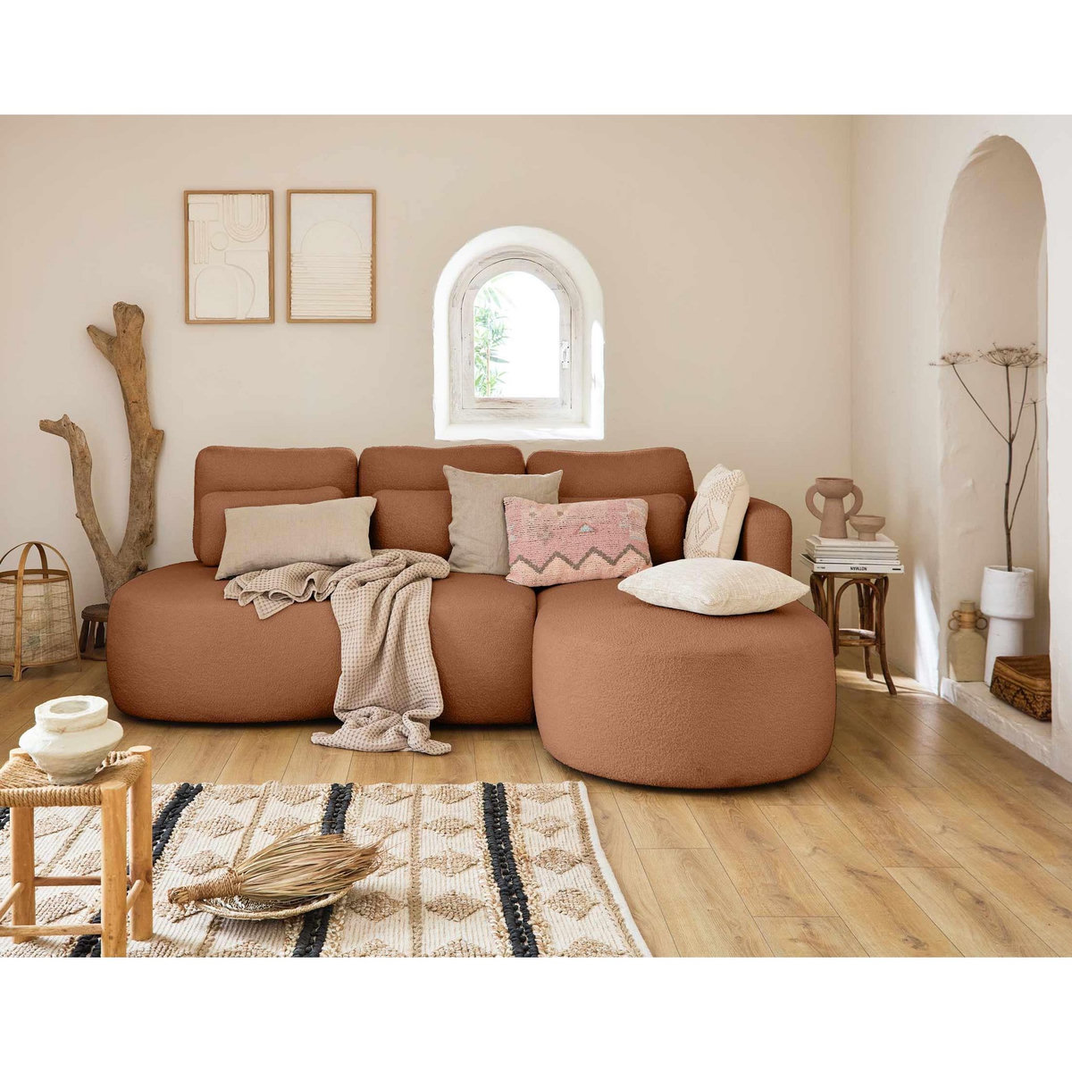 LISA DESIGN Mahina - canapé d'angle droit - 4 places - convertible avec coffre - en tissu bouclette