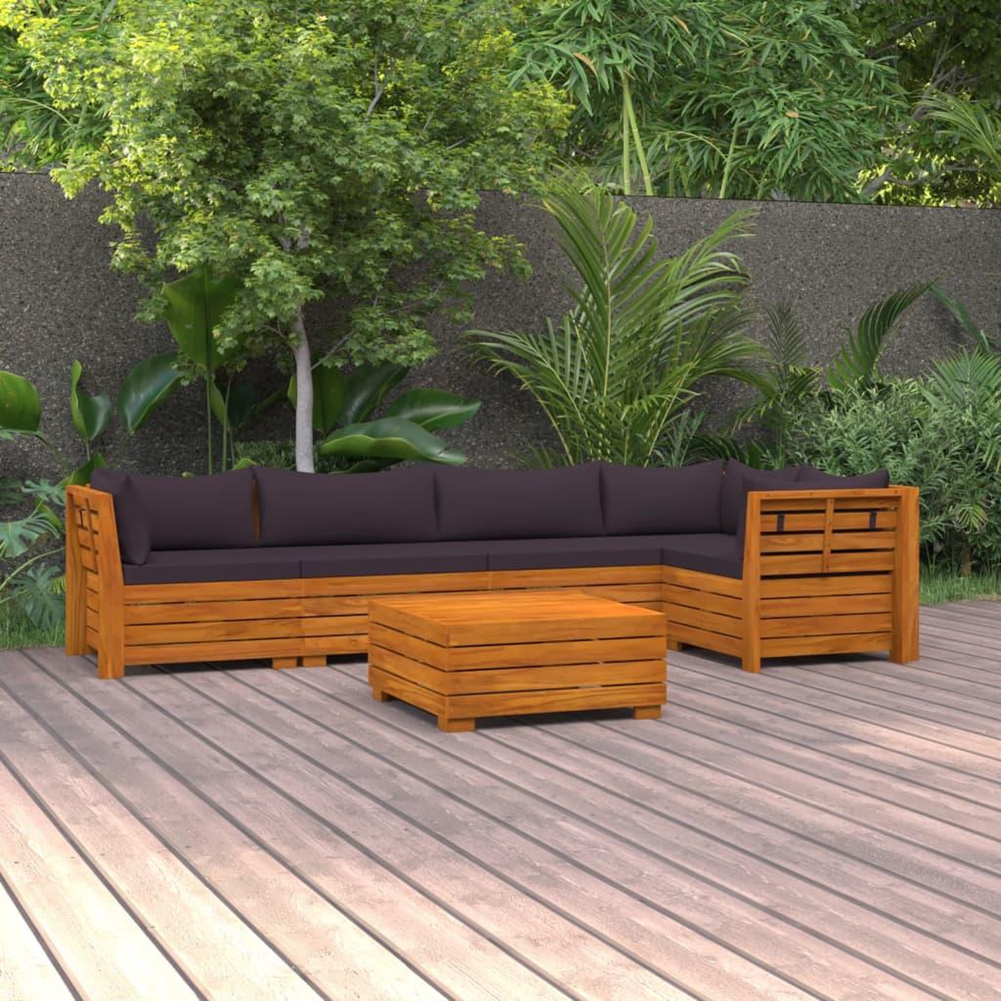 Voir la diapositive 1 : VIDAXL Salon de jardin 6 pcs avec coussins Bois d'acacia solide