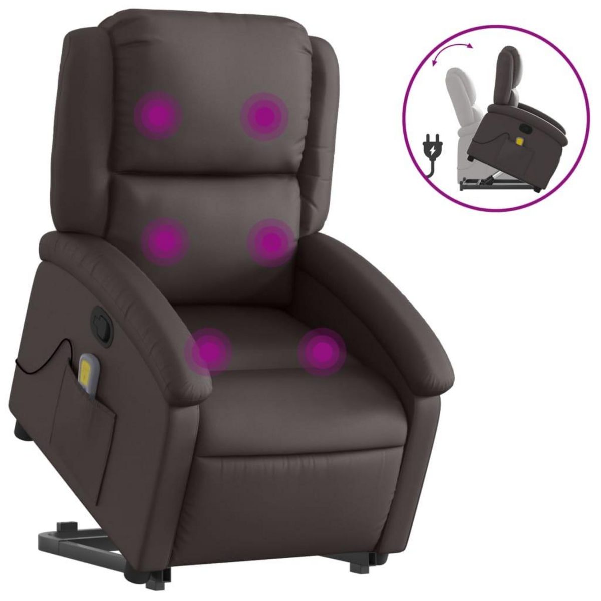 VIDAXL Fauteuil inclinable de massage marron fonce cuir veritable