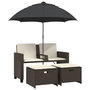 Voir la diapositive 2 : VIDAXL Canape de jardin 2 places et parasol et tabourets marron rotin