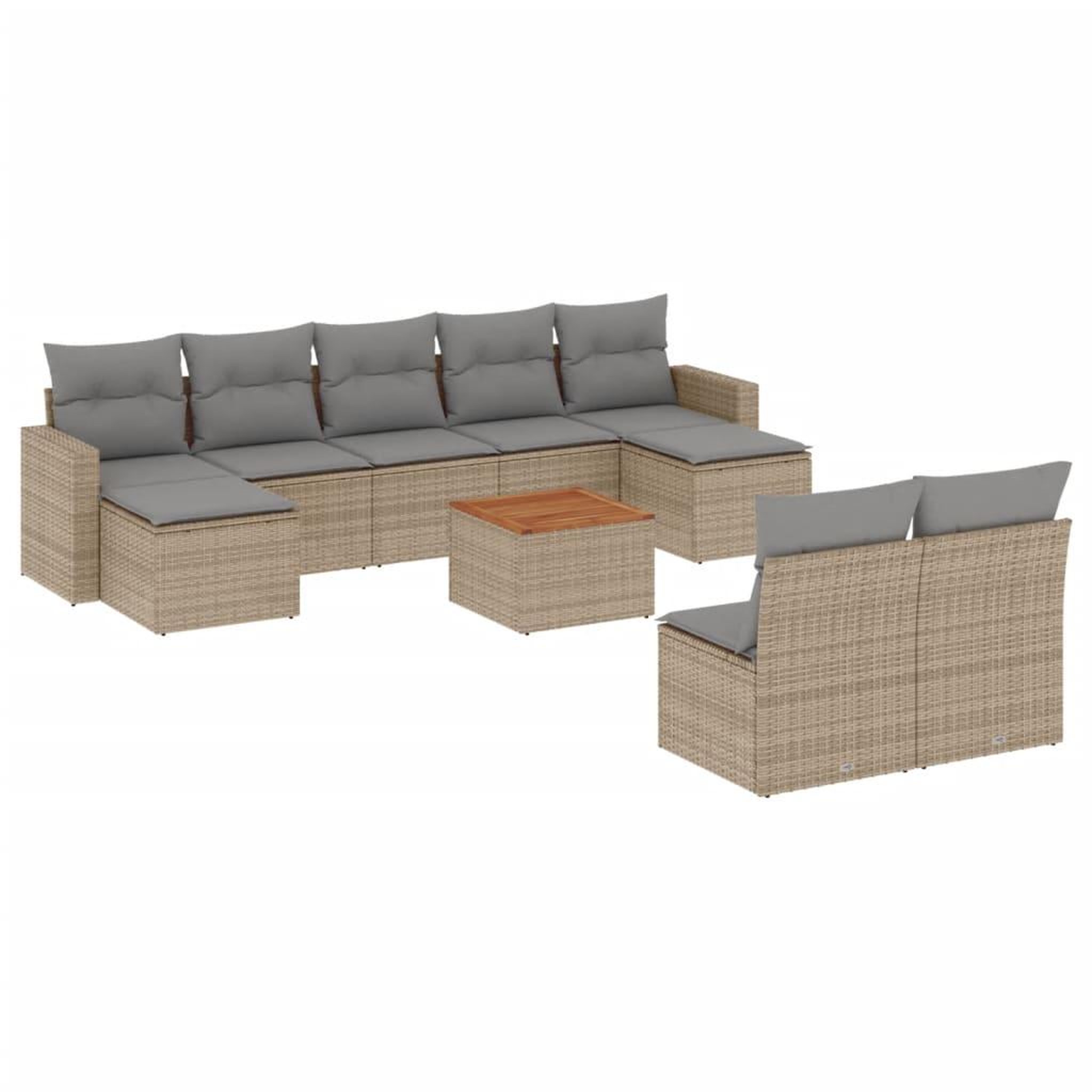 Voir la diapositive 2 : VIDAXL Salon de jardin et coussins 10 pcs melange beige resine tressee