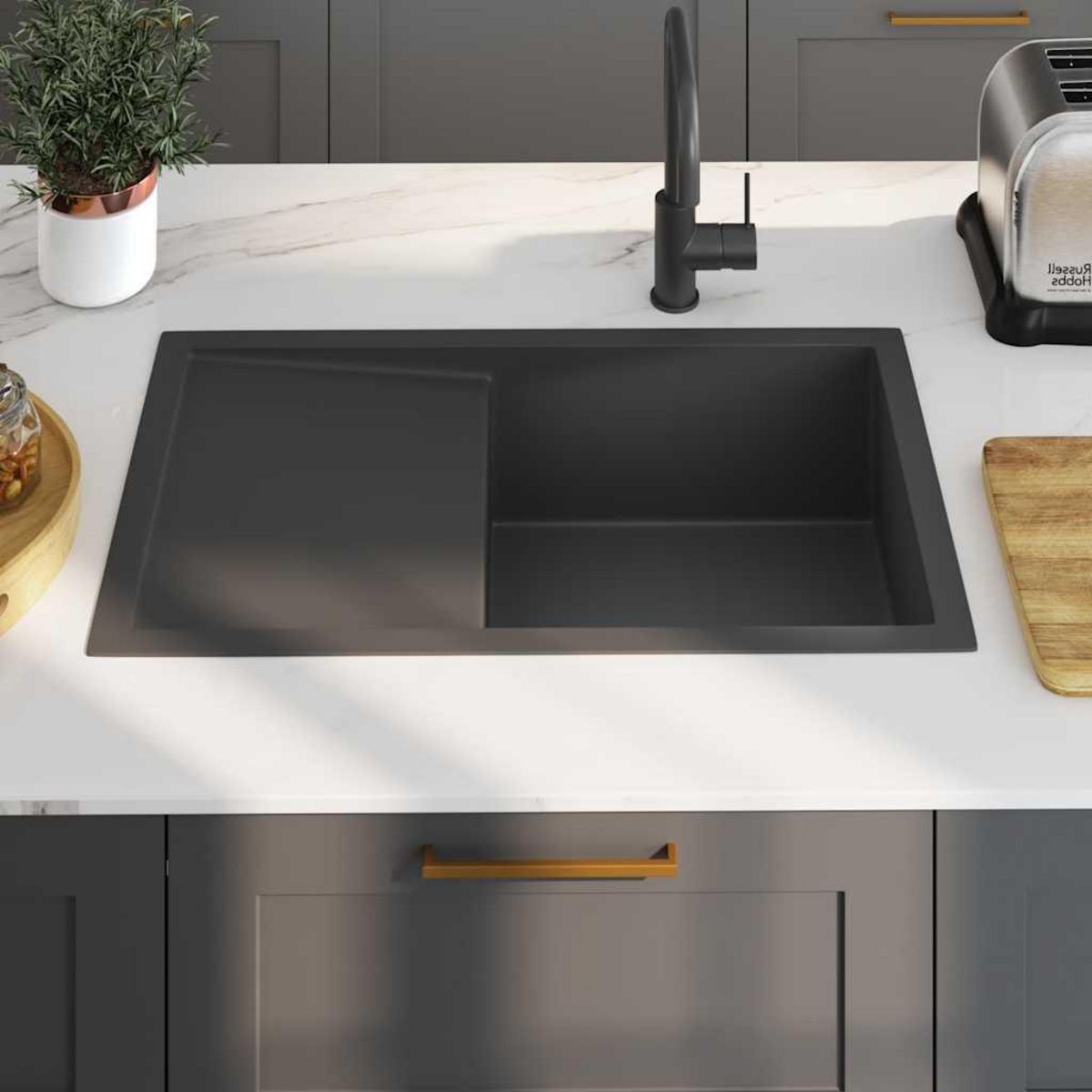 VIDAXL Evier de cuisine fait main Noir Acier inoxydable