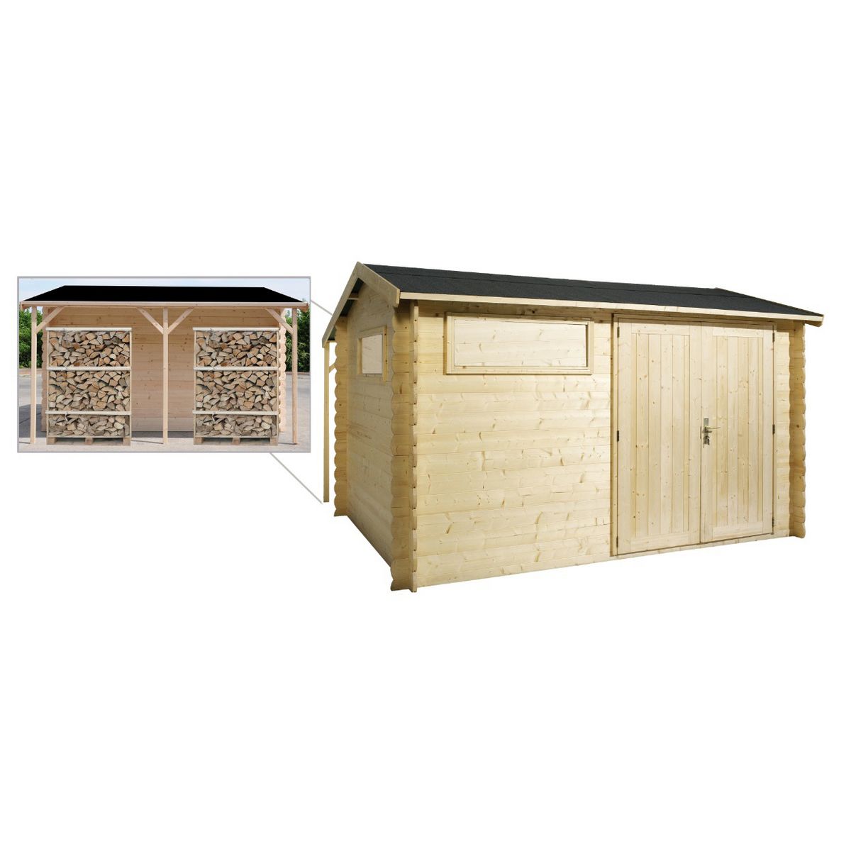 Abri bois avec auvent Amol / 7.92m² / 28mm