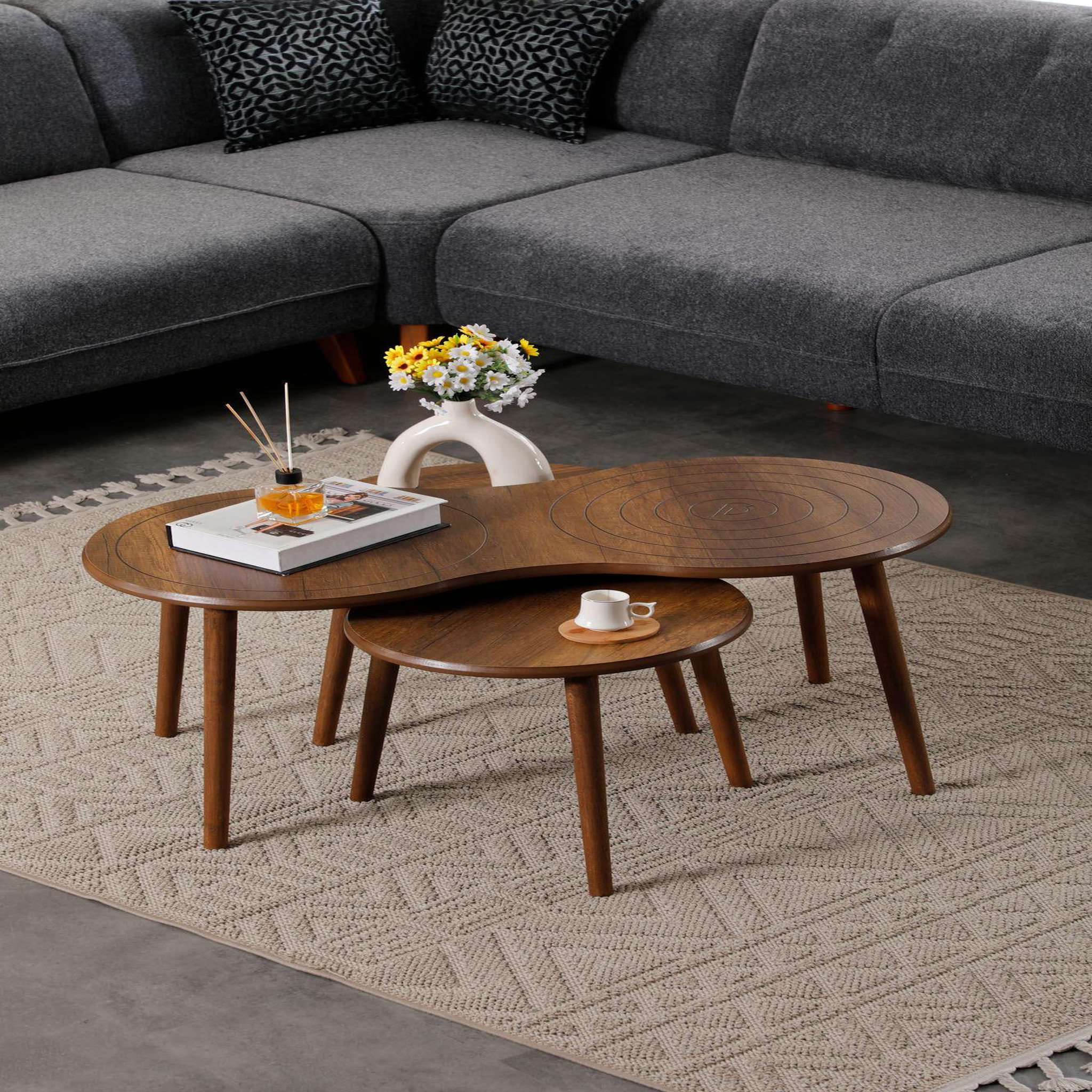 Voir la diapositive 2 : Habitat et Jardin Ensemble de table basse en bois  marlo  100 x 50 x 45 cm - noyer