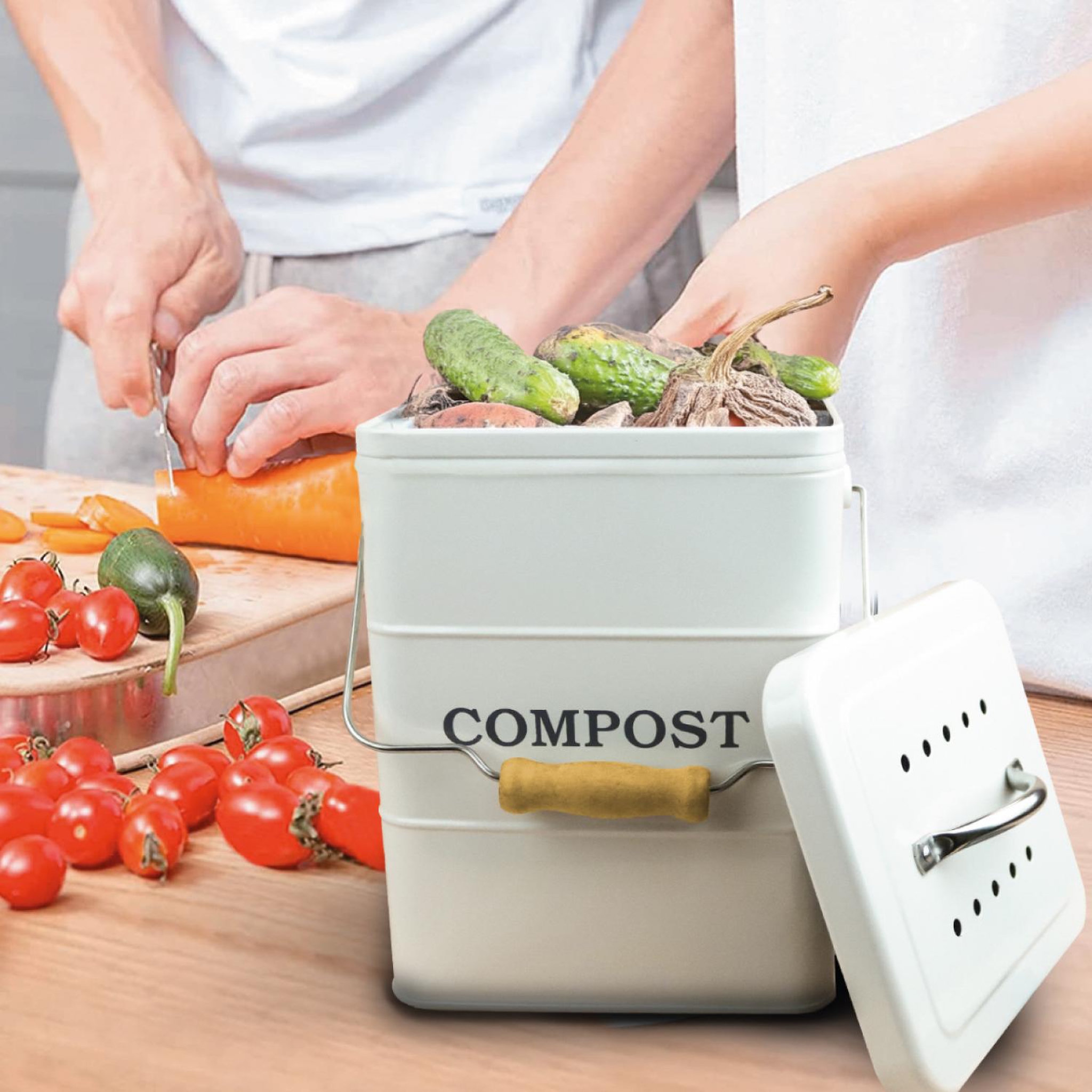 Voir la diapositive 5 : LINXOR Composteur, bac, poubelle à compost de cuisine - 3 L - Beige