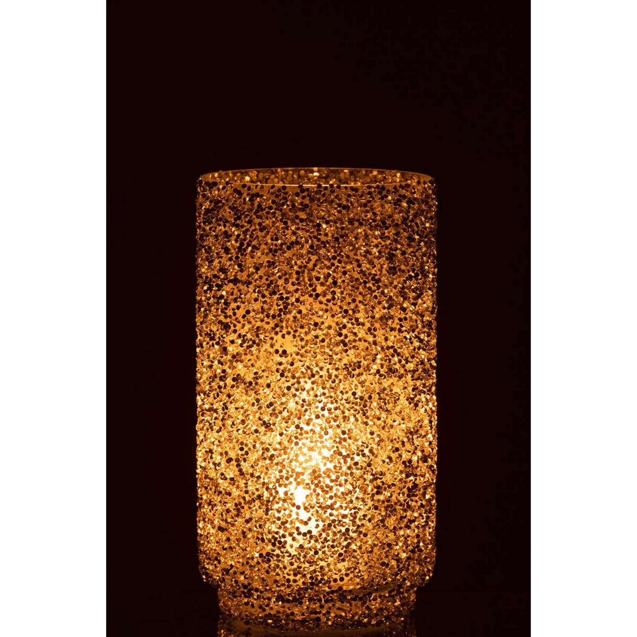 Voir la diapositive 3 : J-LINE Photophore en Verre à Paillettes  Ethel  25cm Argent