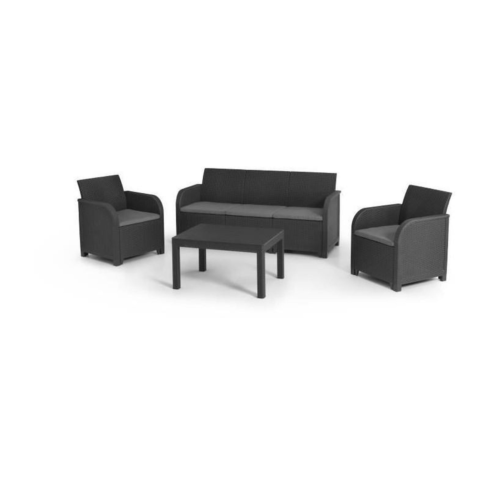 Voir la diapositive 2 : ALLIBERT by KETER ALLIBERT by KETER - Salon de jardin SanRemo 5 places et table basse - imitation rotin tresse - gris graphite