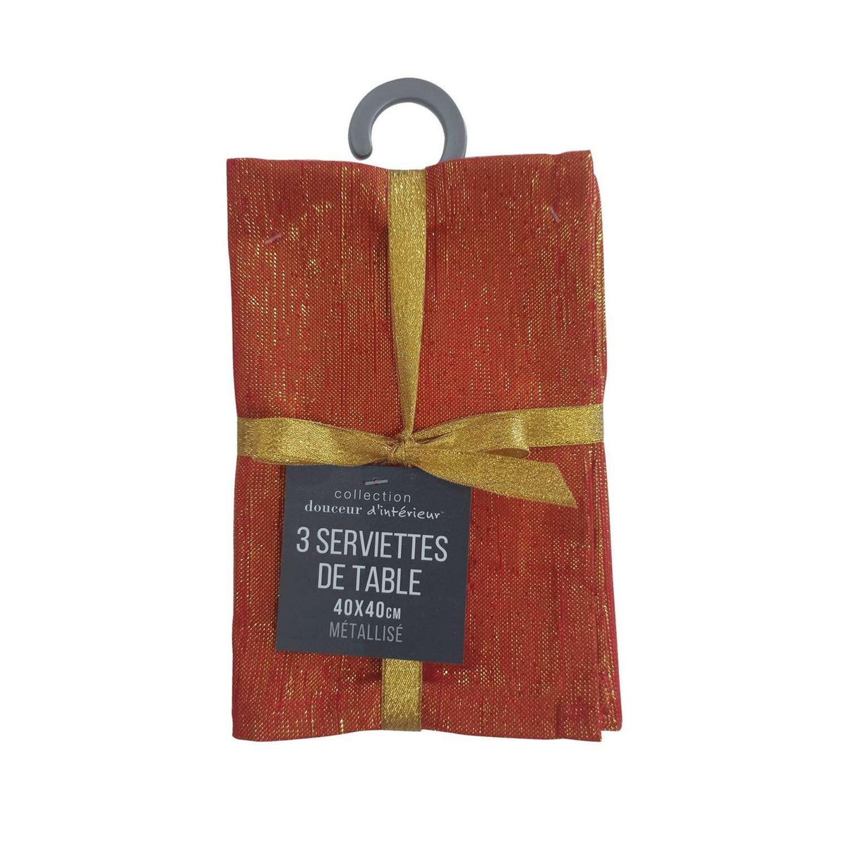 Douceur d'Intérieur Lot de 6 serviettes fils métallisés L. 40 cm x l. 40 cm - Rouge et or