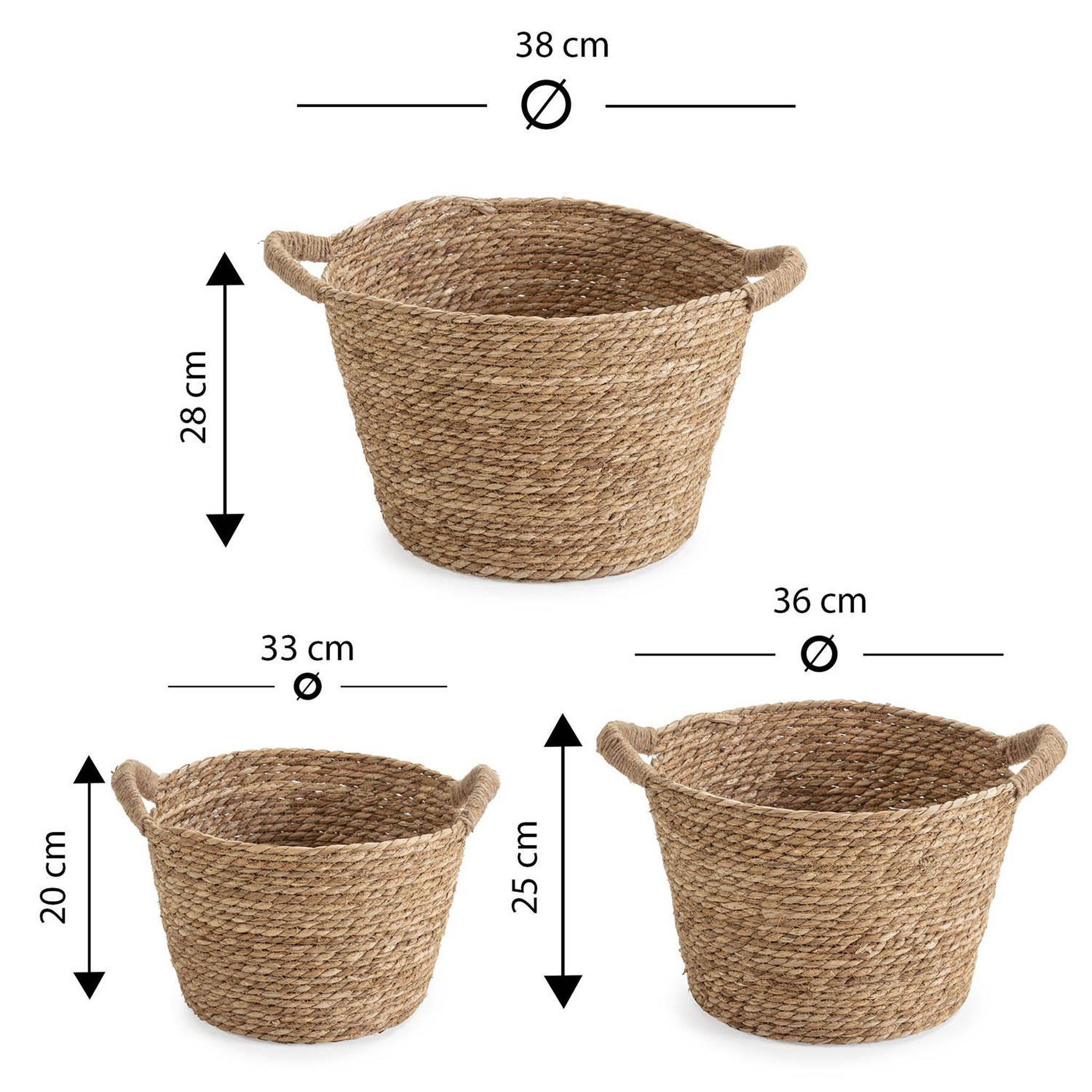 Voir la diapositive 5 : VS VENTA-STOCK Set de 3 paniers Icia fibre naturelle avec anses