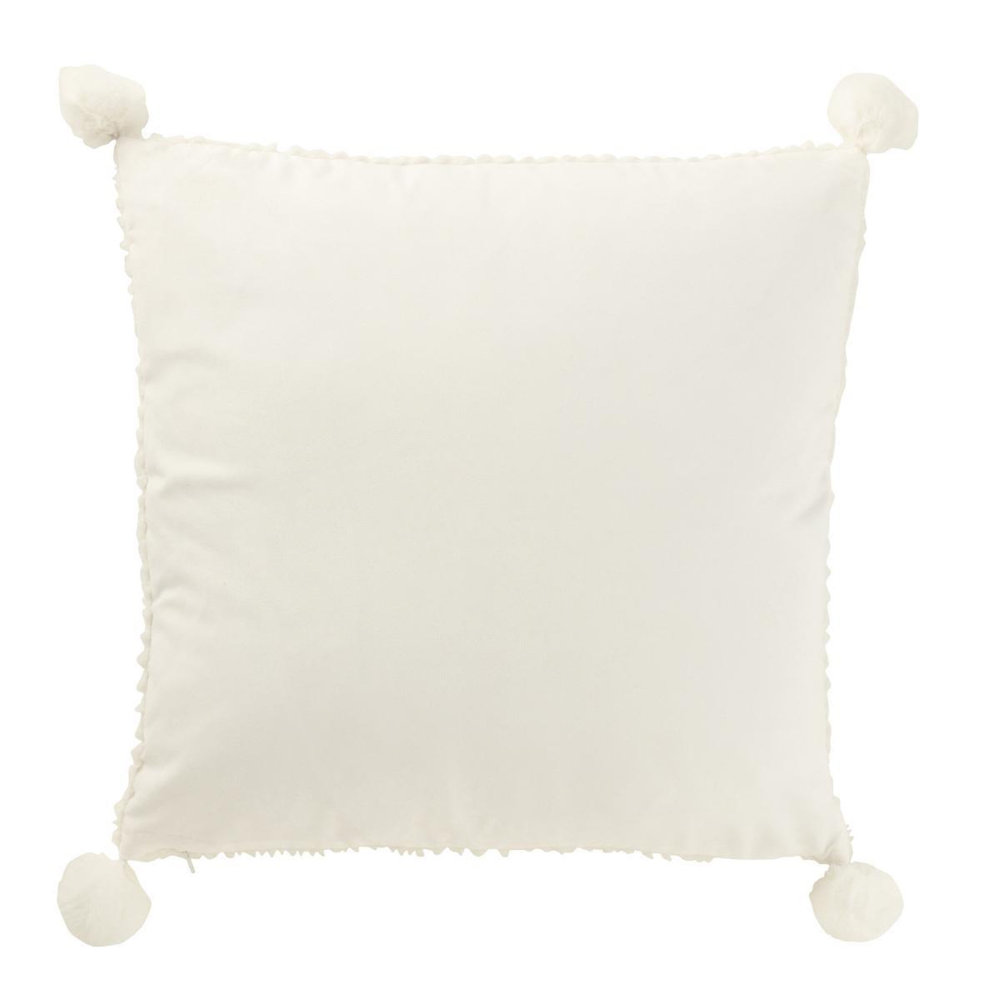 Voir la diapositive 2 : J-LINE Coussin déco à pompons  ulysse  45x45cm blanc