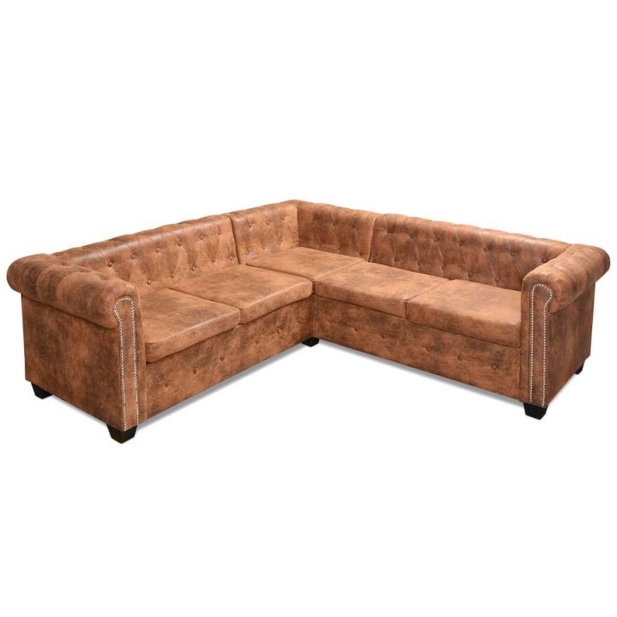 VIDAXL Canape d'angle Chesterfield 5 plcs Cuir artificiel Marron