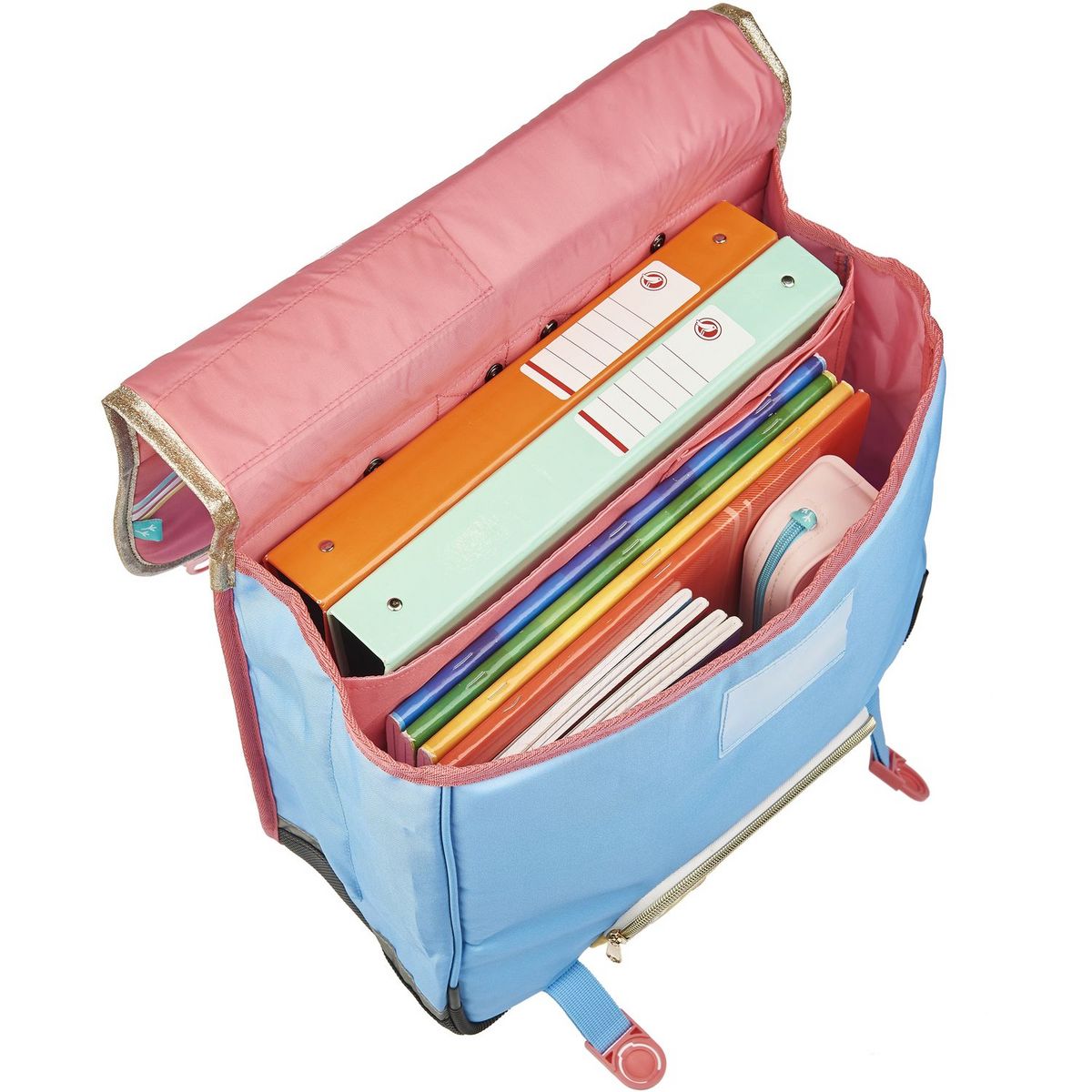 AUCHAN Cartable à roulettes rose et bleu ARC EN CIEL