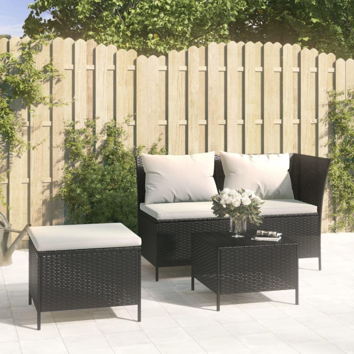 VIDAXL Salon de jardin 3 pcs avec coussins Noir Resine tressee