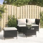 VIDAXL Salon de jardin 3 pcs avec coussins Noir Resine tressee