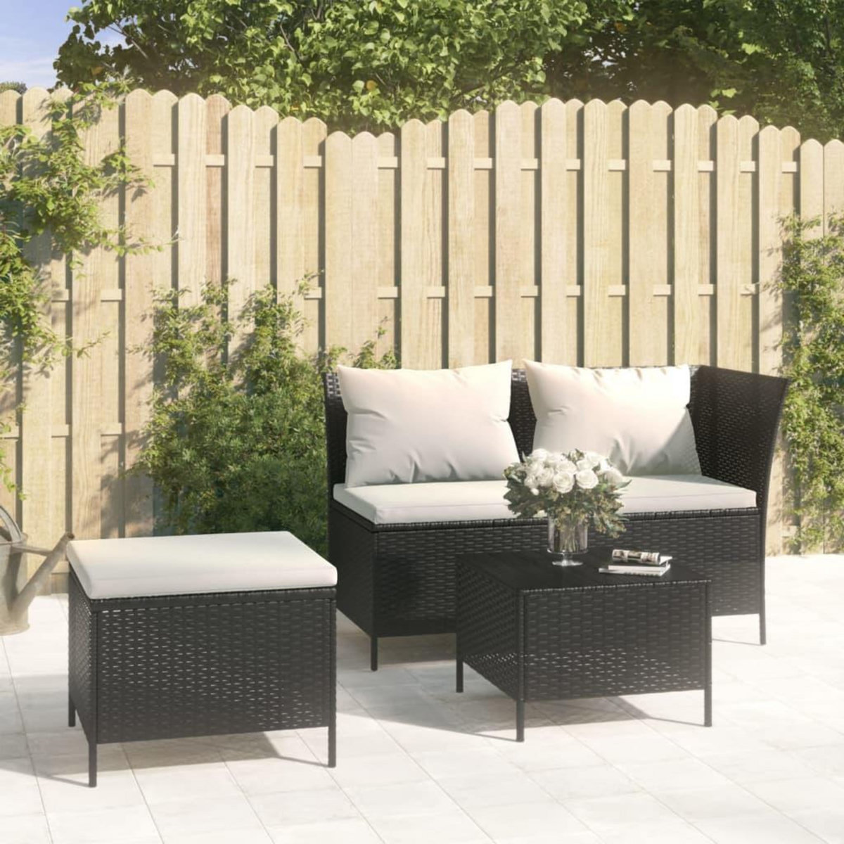 VIDAXL Salon de jardin 3 pcs avec coussins Noir Resine tressee