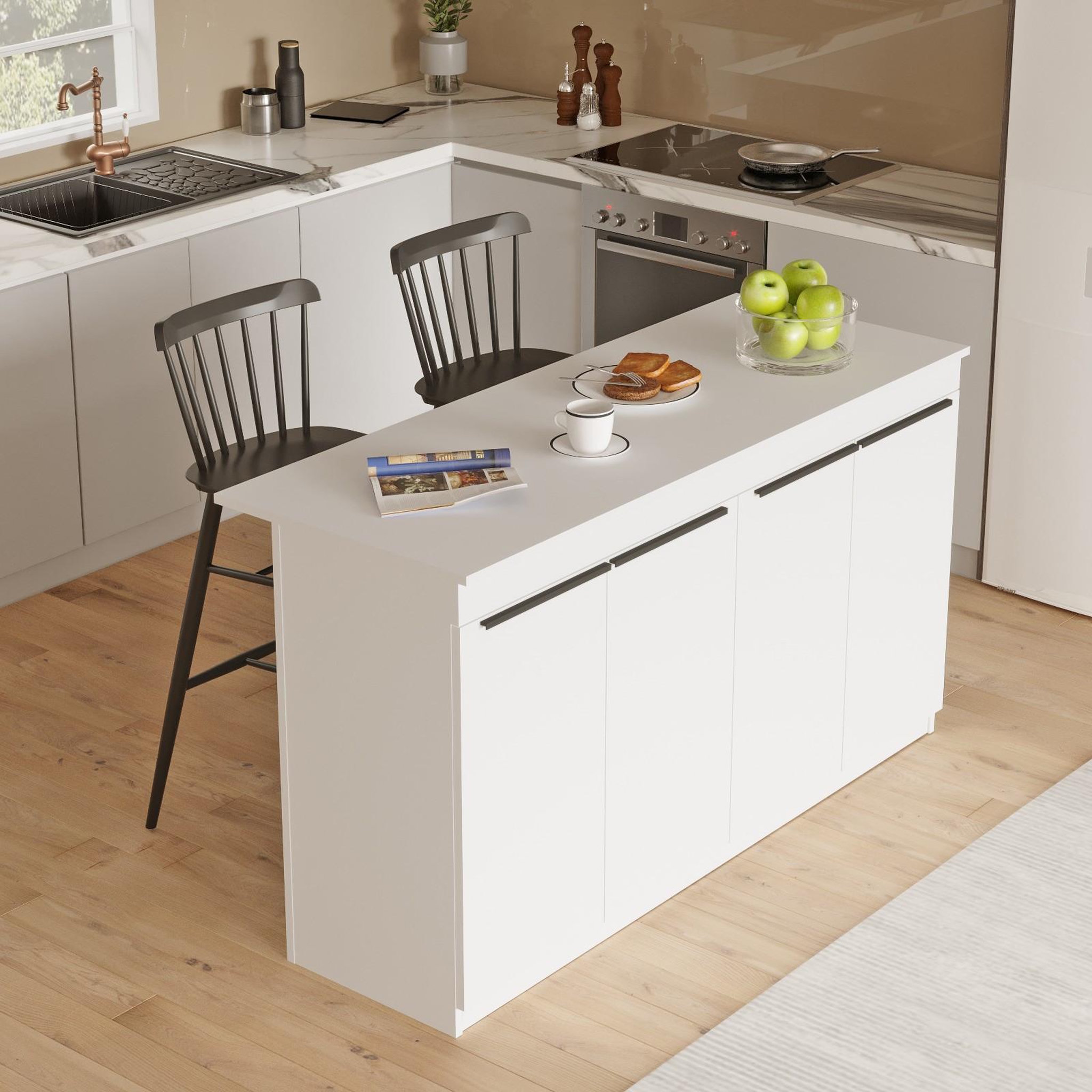 Voir la diapositive 2 : Habitat et Jardin Table de cuisine en bois  lark  - 160 x 60 x 90 cm - blanc
