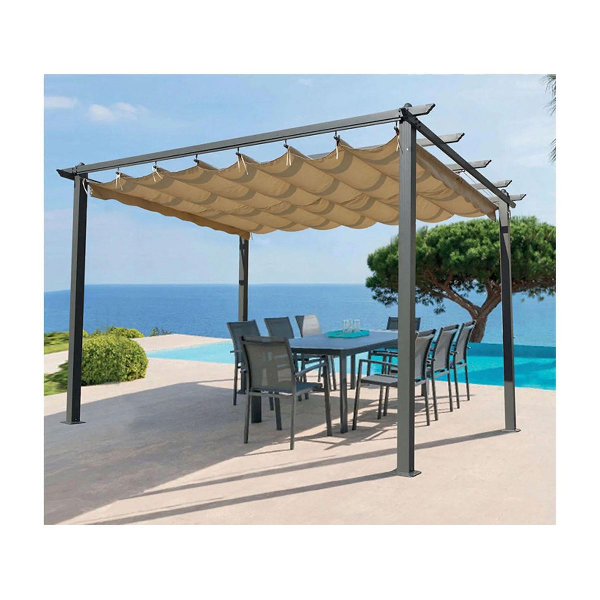 Ozalide Pergola 3 x 3 m 4 pieds avec toile oregon