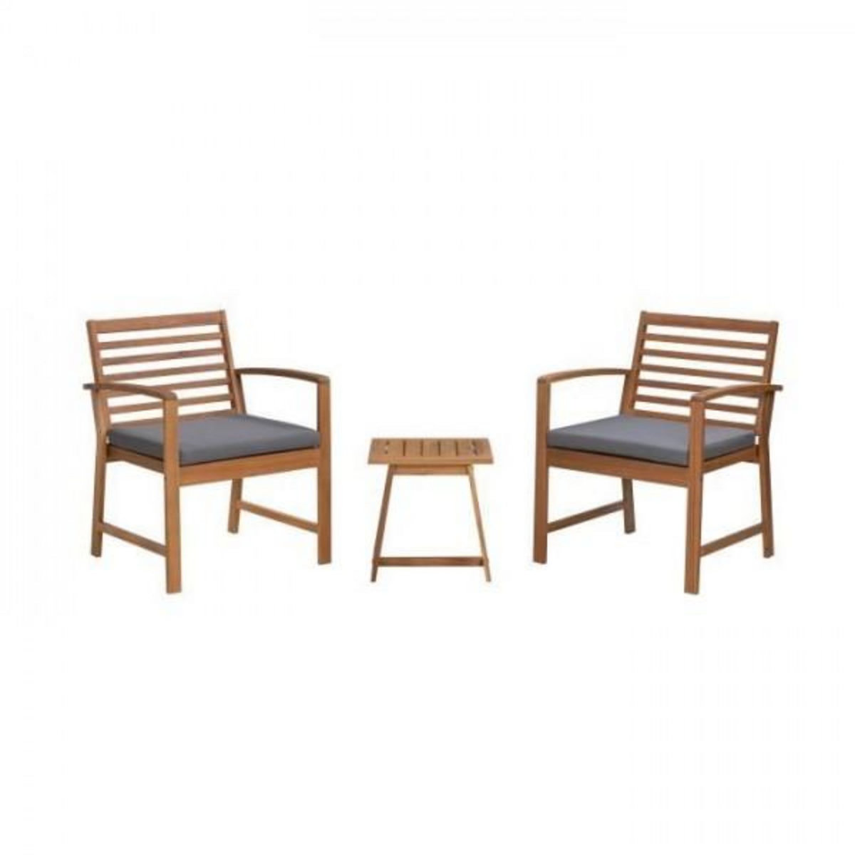 MARKET24 Salon de jardin en bois d'Acacia FSC avec coussins - 2 personnes - Cali - Gris