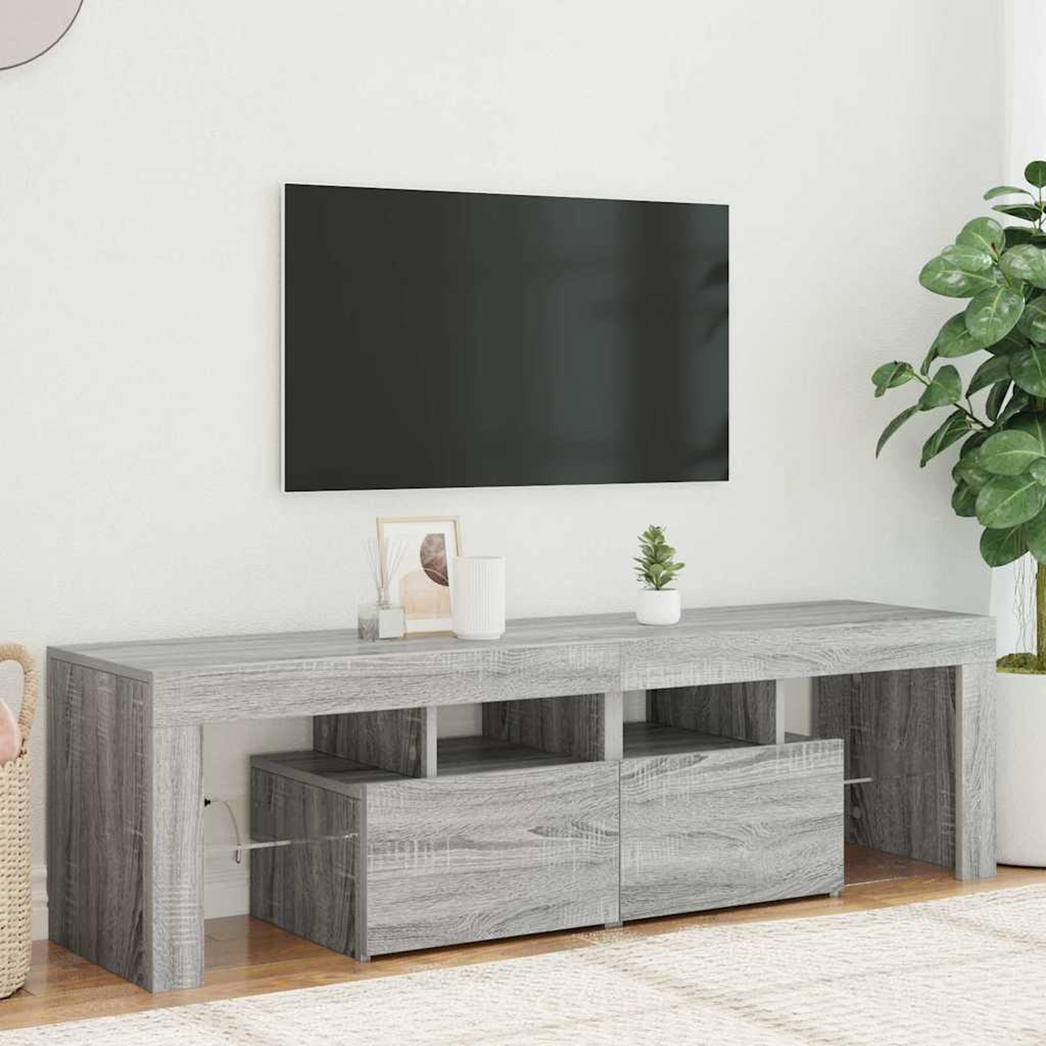 Voir la diapositive 1 : VIDAXL Meuble TV avec lumieres LED Sonoma gris 140x36,5x40 cm