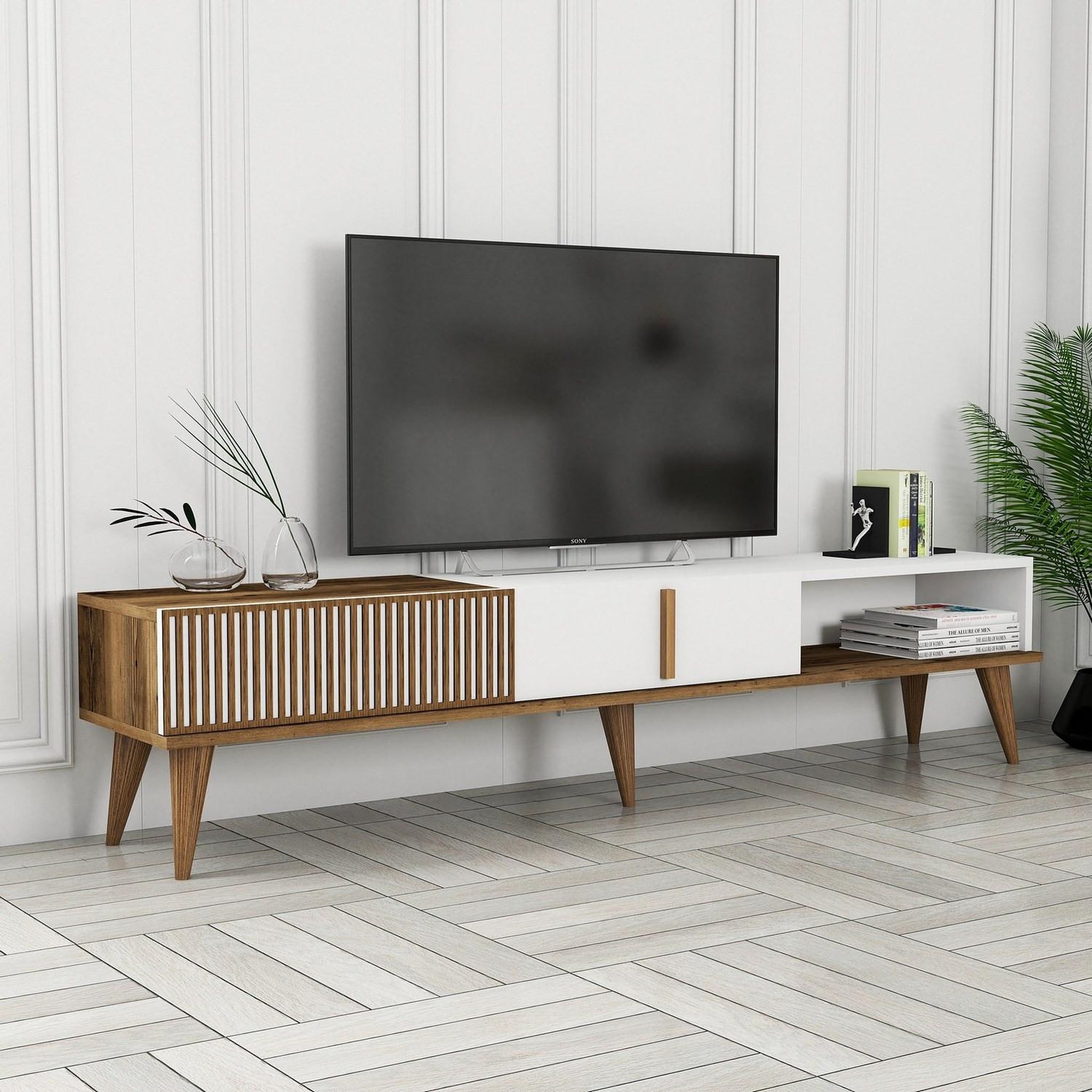 Voir la diapositive 3 : Habitat et Jardin Meuble tv en bois  milan  - 180 x 35 x 40 cm - noyer, blanc