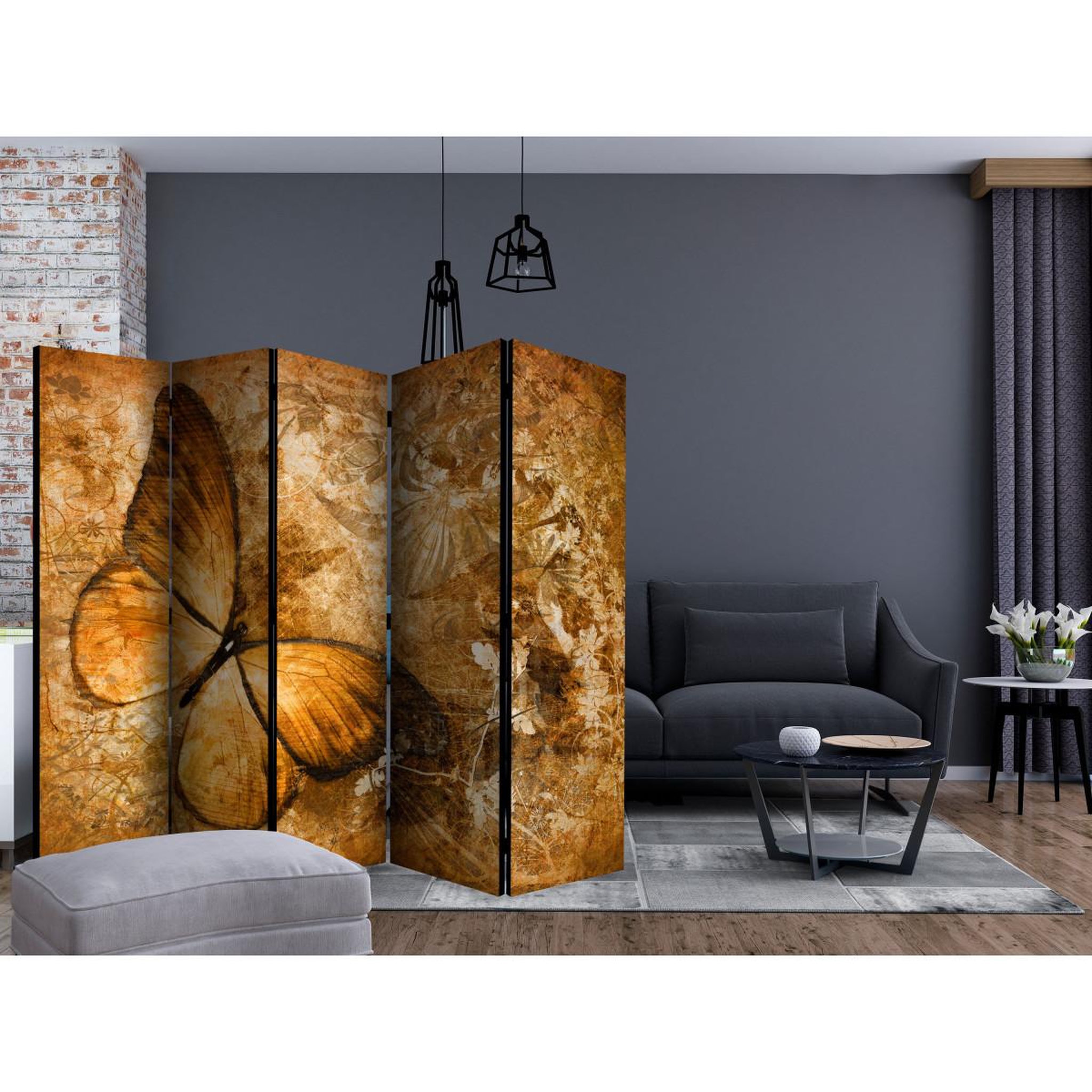 Voir la diapositive 2 : Paris Prix Paravent 5 volets  butterfly sepia  172x225cm