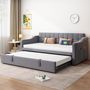 Voir la diapositive 5 : MERAX Lit banquette gigogne rembourré 90x200cm velours coloris gris