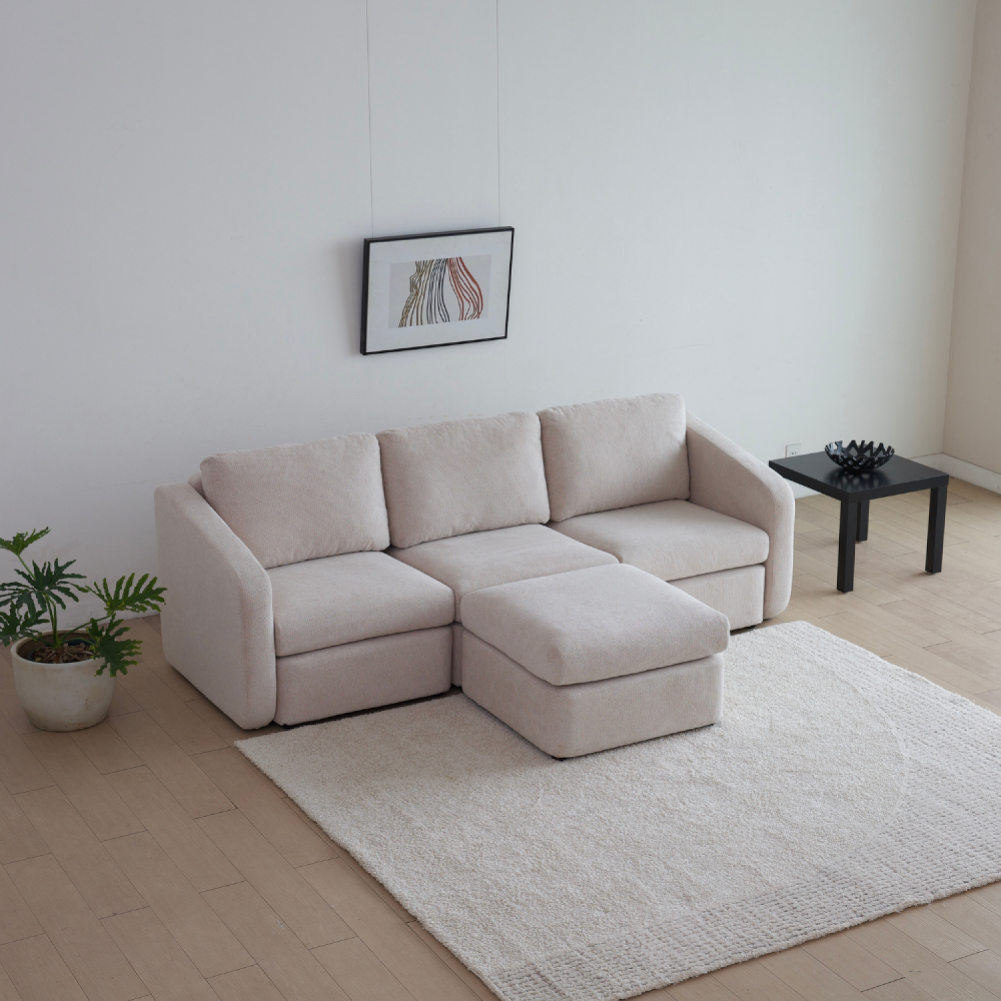 Voir la diapositive 5 : CONCEPT USINE Canapé 3 places modulable beige avec pouf konekt