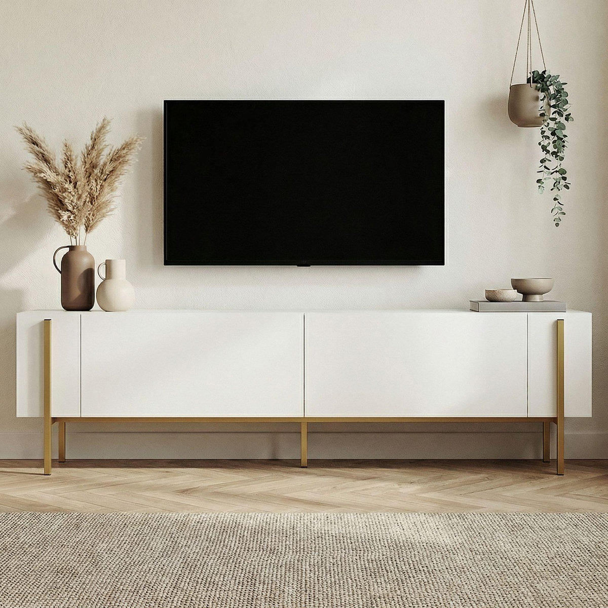 Habitat et Jardin Meuble TV en bois  Nexus  - 180 x 30 x 45 cm - Blanc / Or