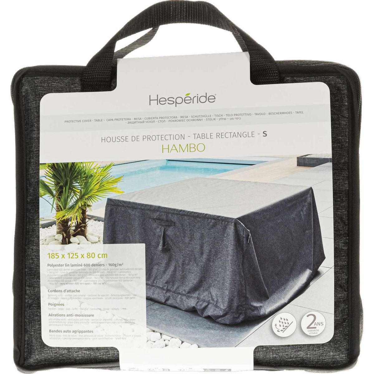 HESPERIDE Housse de table rectangulaire S - 185 x 125 x 80 cm - Gris foncé