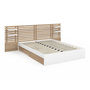 Voir la diapositive 3 : ID MARKET Lit double SAVANA avec tête de lit, chevets, rangements et sommier 140 x 190 cm hêtre et blanc