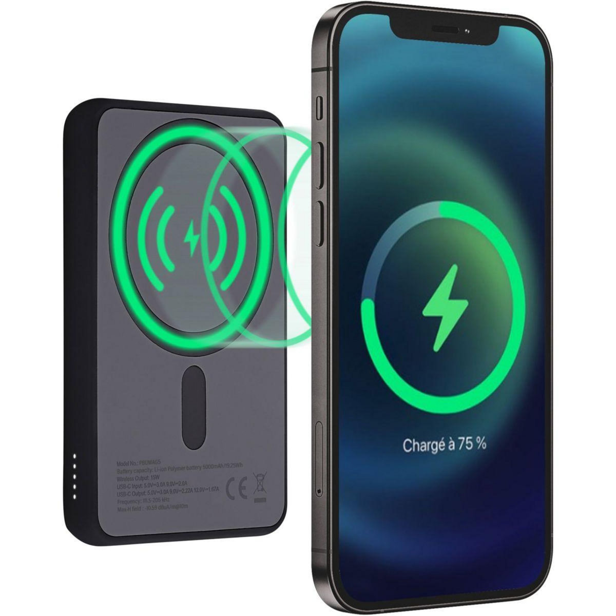 TNB Batterie externe 5000 mAh MagSafe fonction stand noir