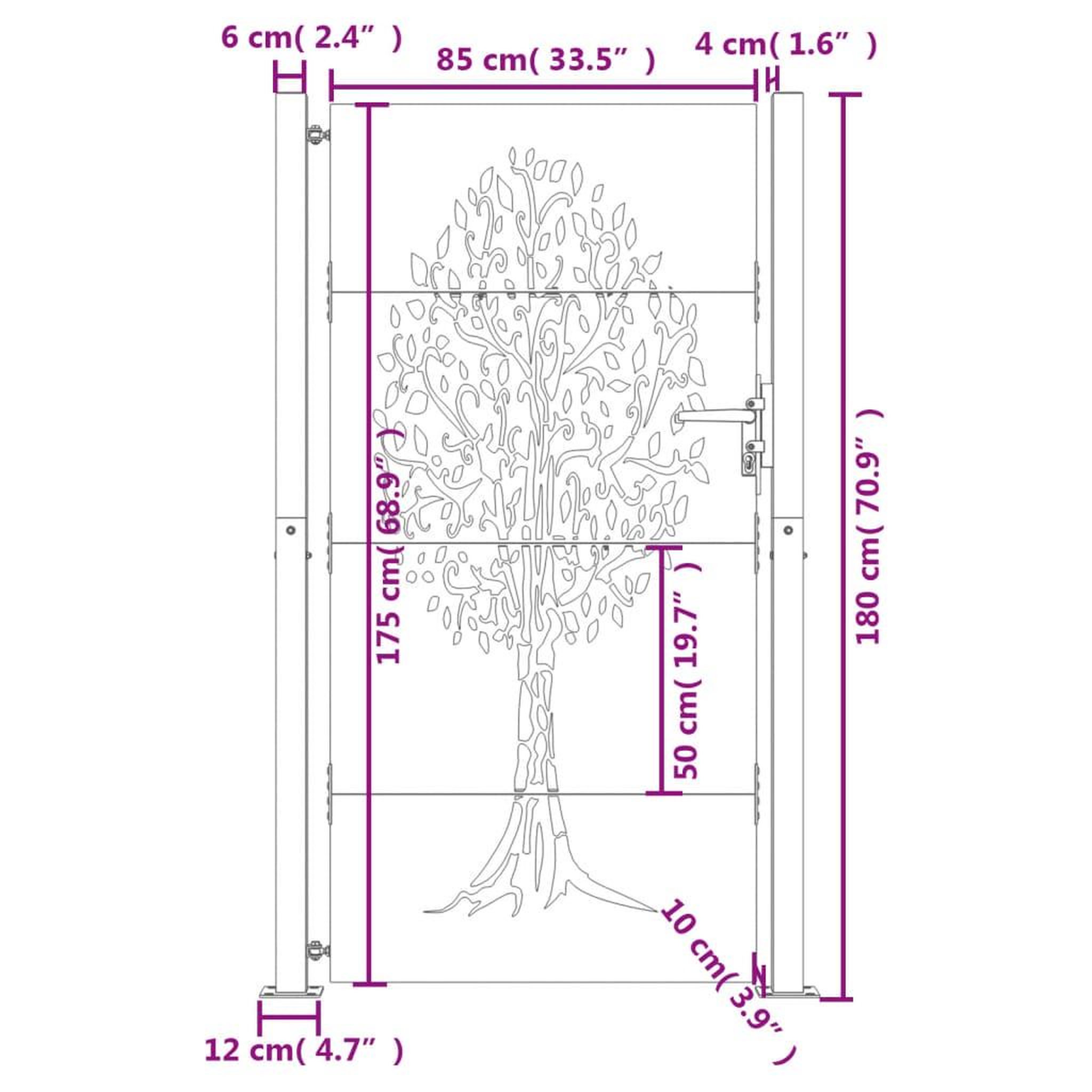 Voir la diapositive 6 : VIDAXL Portail de jardin 105x180 cm acier corten conception de l'arbre