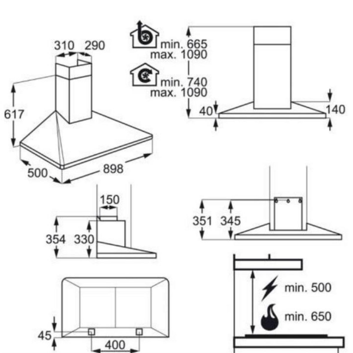 ELECTROLUX Hotte décorative murale 90cm 603m3/h noir - eff90462ok