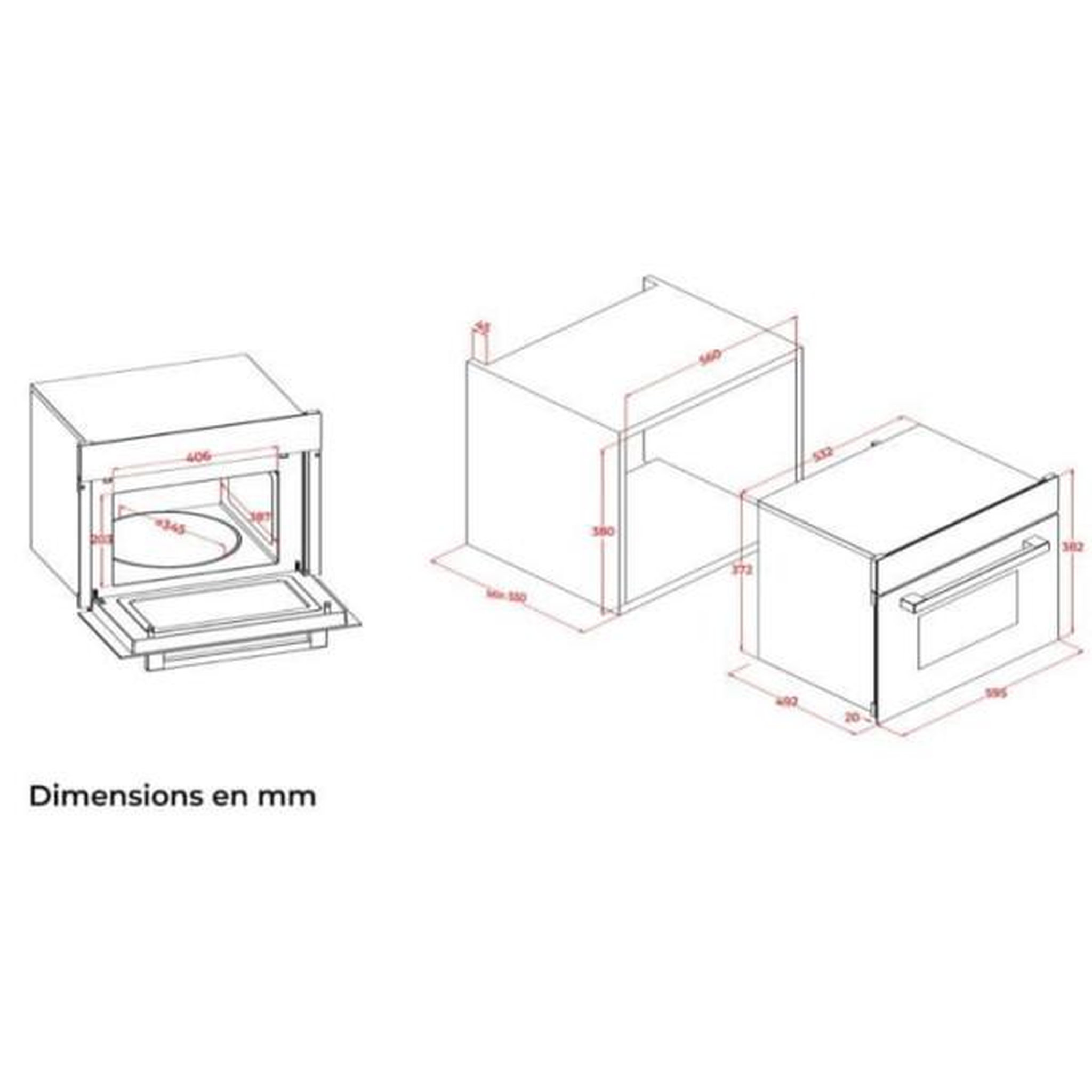Voir la diapositive 5 : CONTINENTAL EDISON Four a micro-ondes encastrable - CONTINENTAL EDISON - 1450 W - 34 L -Combiné Gril - CEMO34CEB3 - 59,5 x 38,3 x 49,2 cm - Noir