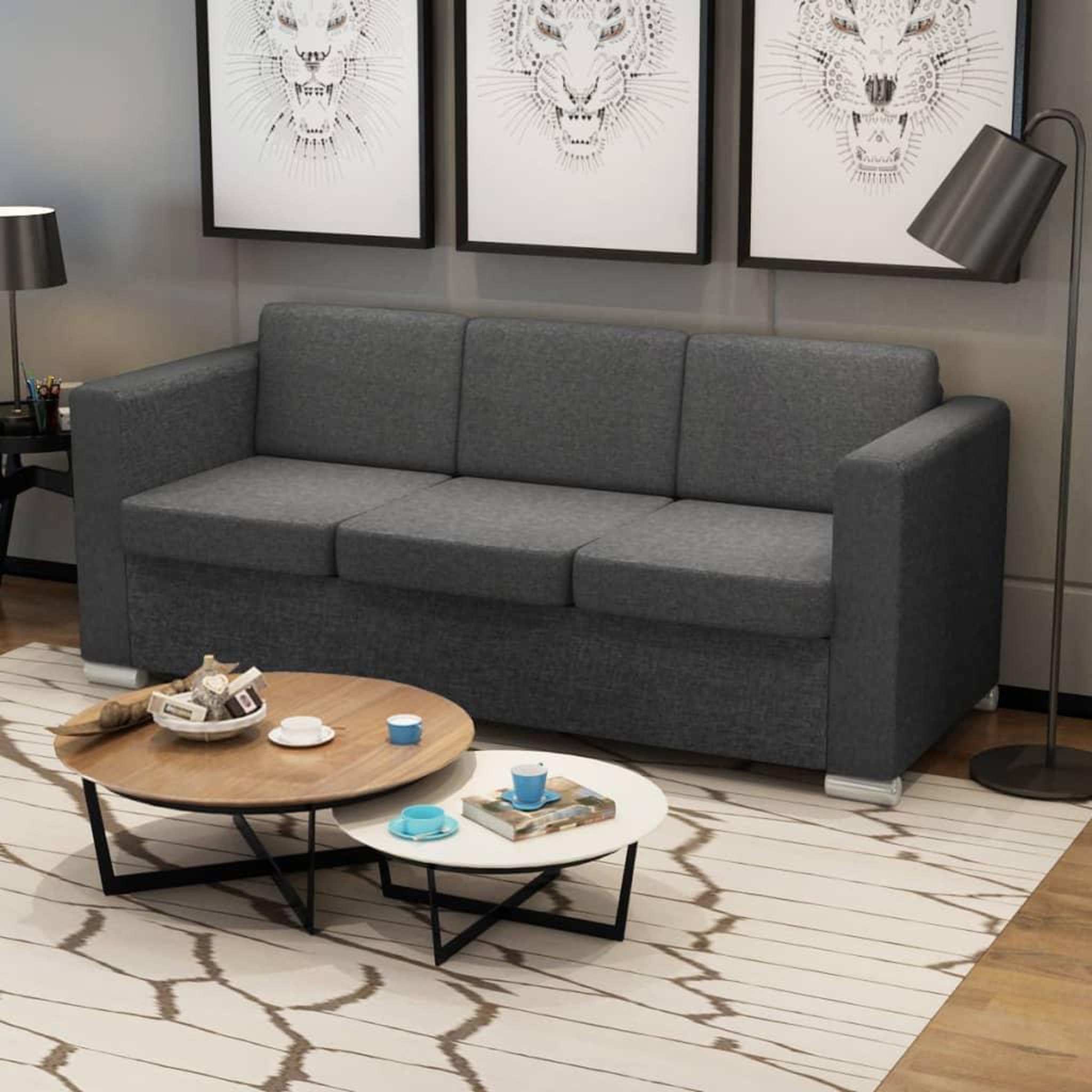Voir la diapositive 1 : VIDAXL Canape a 3 places Tissu Gris fonce